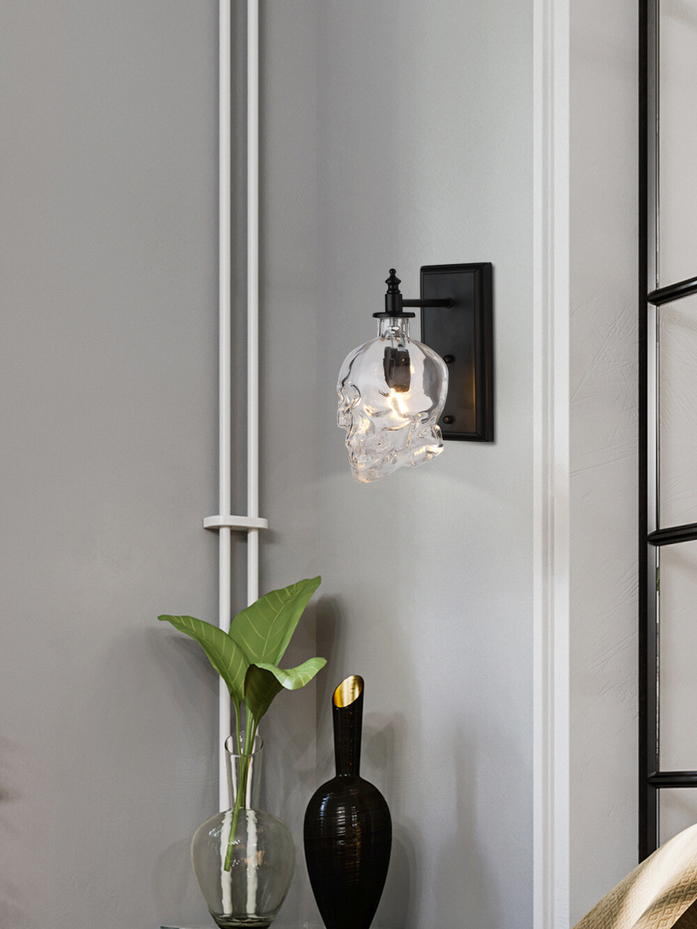 Vintage 7W LED Wall Mounted Lamp Fixture Glass Skull Light E14 Bulb Dining Room