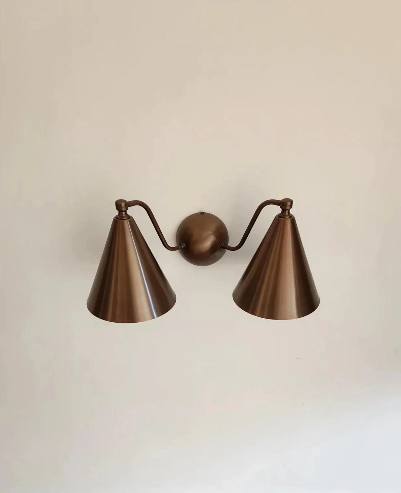 Mid Century Brass Wall Sconce Antique Brass Light Fixture Hardwire Double Light