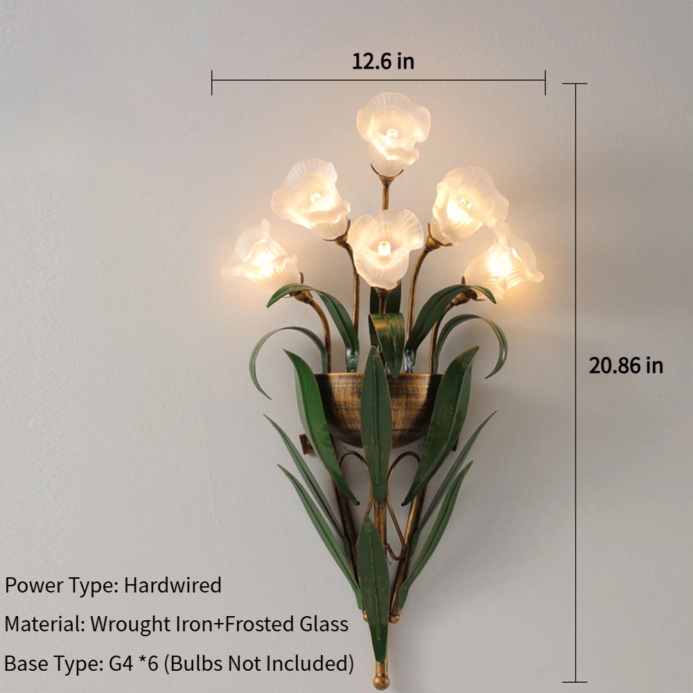 American Country Style Wrought Iron Vanity Lighting Glass Wall Sconce Fixture