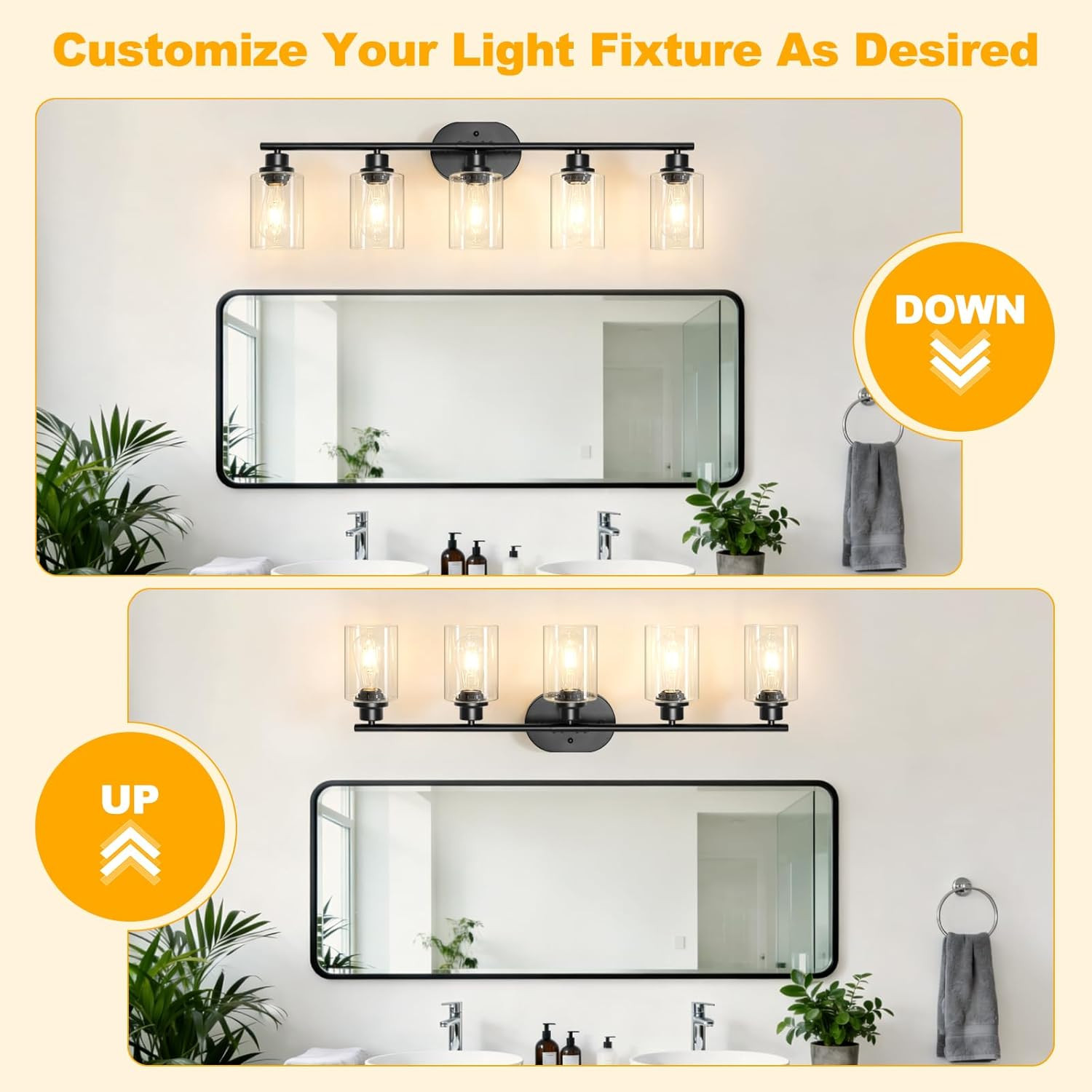 5 Light Bathroom Light Fixtures,33.5 Inch Vanity Lights for Bathroom, Lacquered