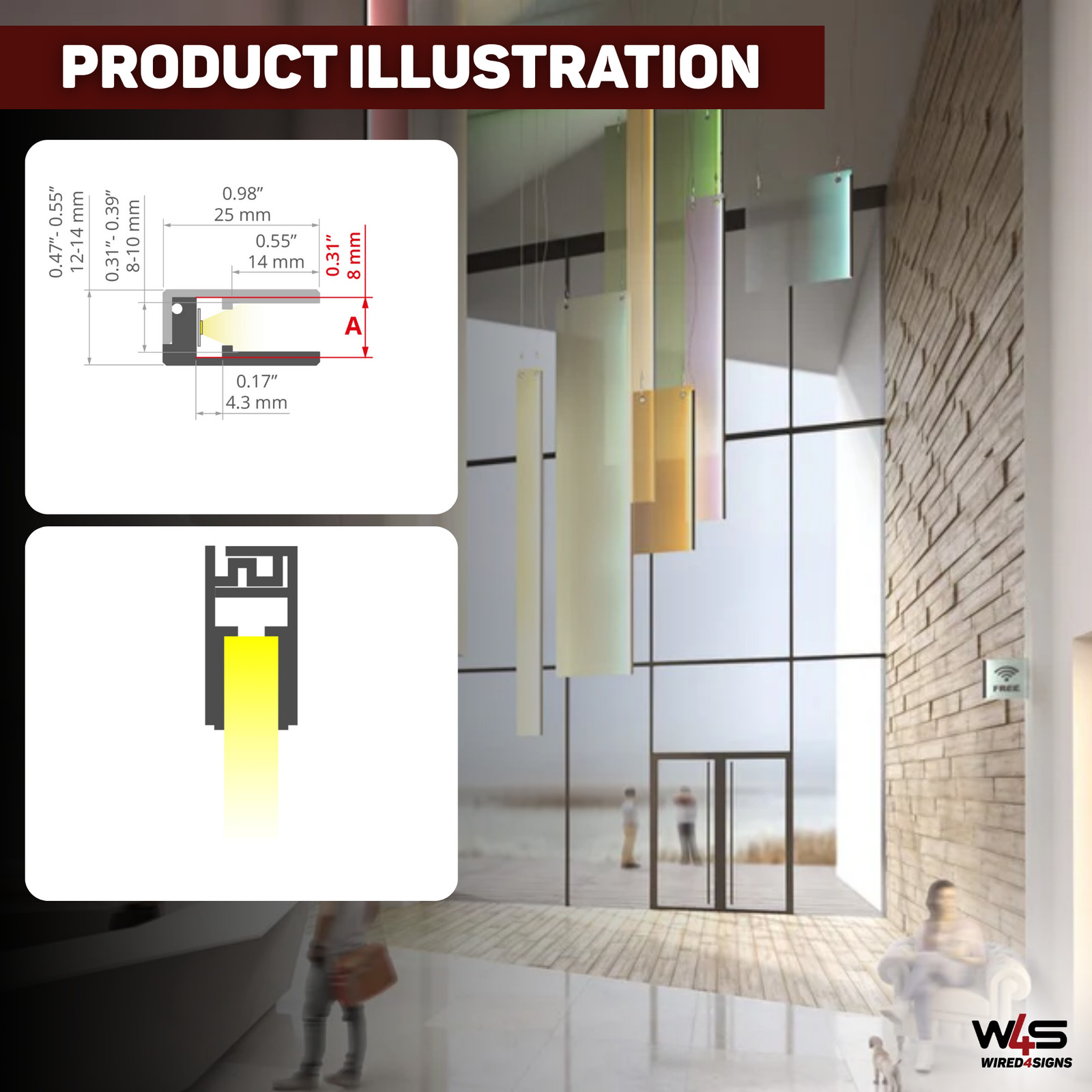 Wired4Signs LED Channel Extrusion Klus KRAV-810 Edge-lit Glass Panels Aluminum