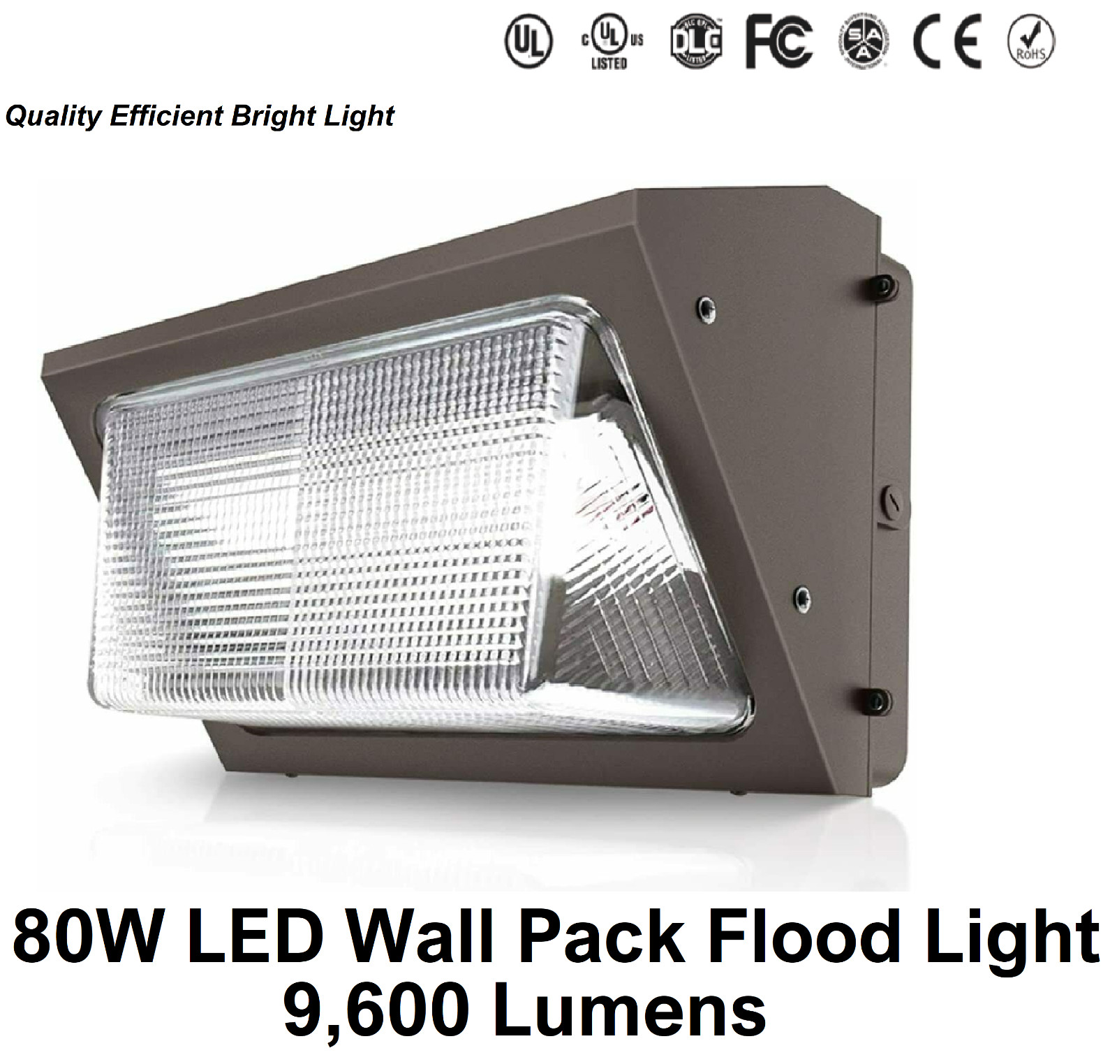 80W LED OUTDOOR WALL PACK 5000K IP65, 9,600 Lumens Glass Lens UL DLC