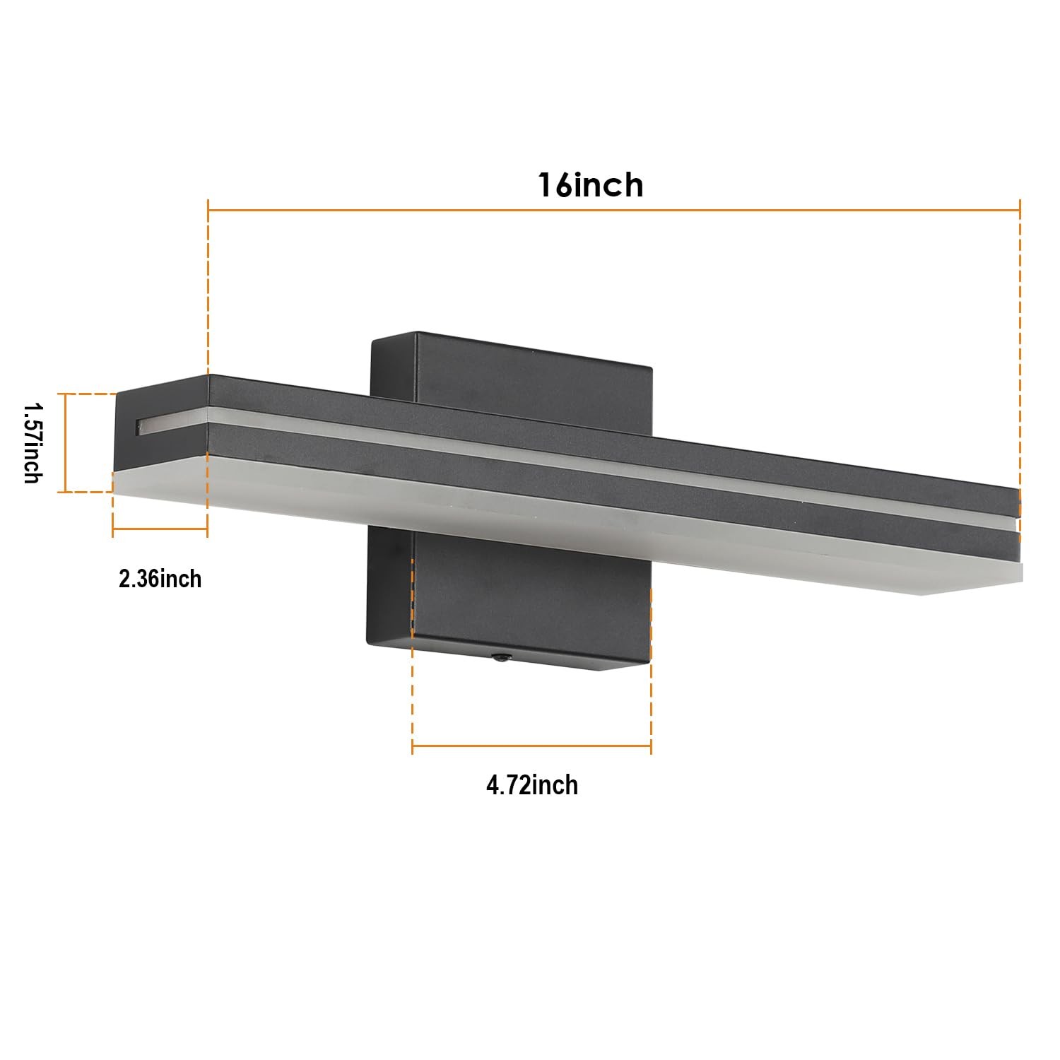 16″ Matte Black LED Modern Bathroom Vanity Light Bar Acrylic Wall Sconce