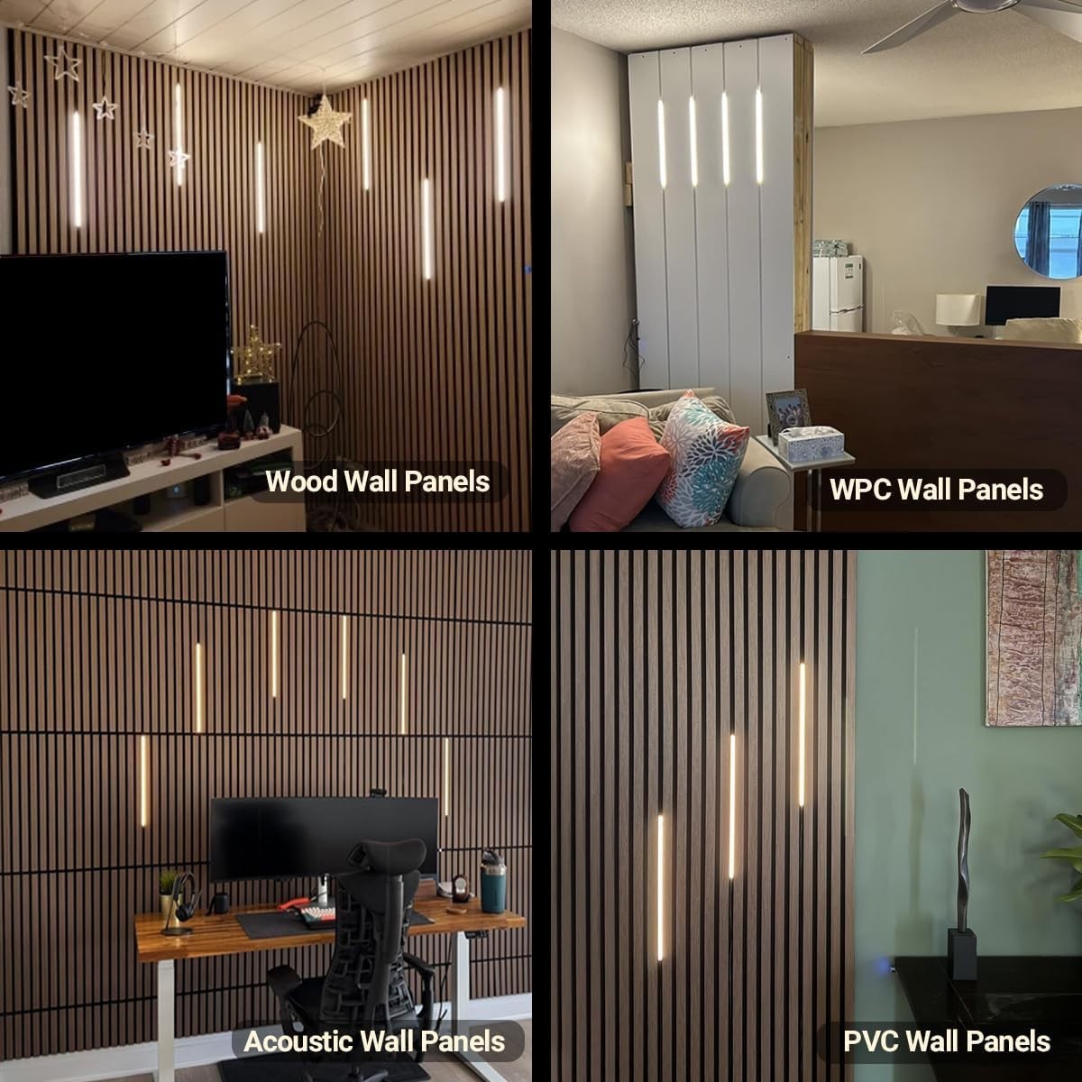 Wood Slat Wall Panels LED Recessed Lighting DC12V 16in Self-Adhesive Dimmable