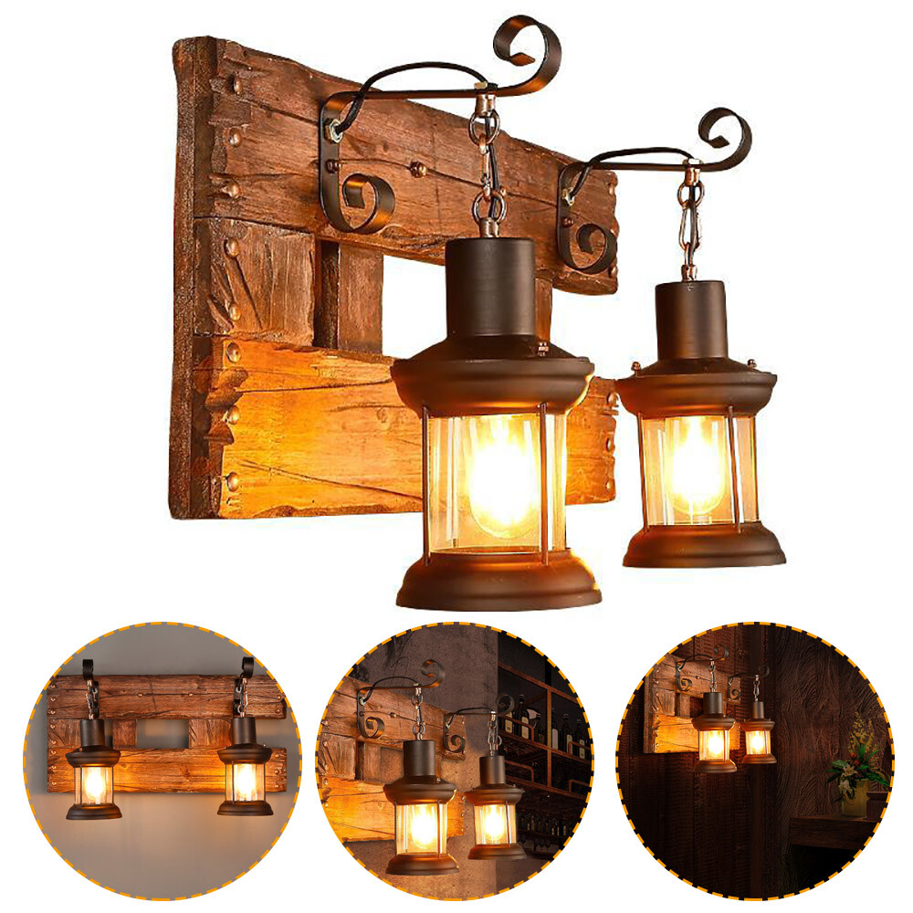 Metal Glass Wall Lamp Rustic Lighting Fixture LED Glass Light Sconce Bathroom