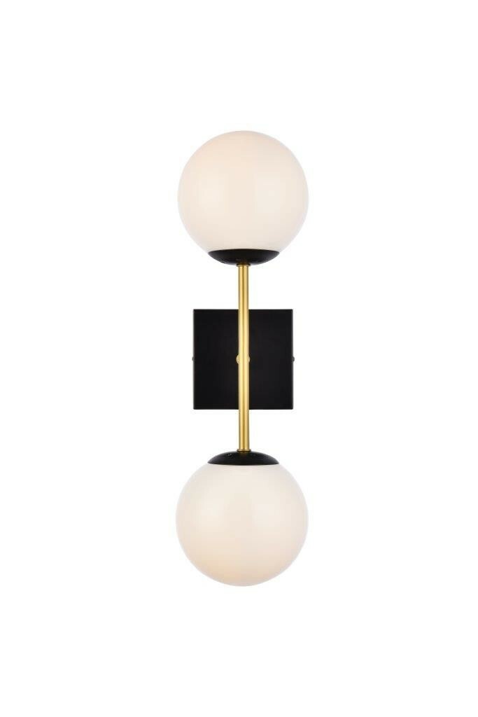 Wall Sconce 2 Light Fixture Black and Brass Glass Shades Dining Room Bedroom 20″