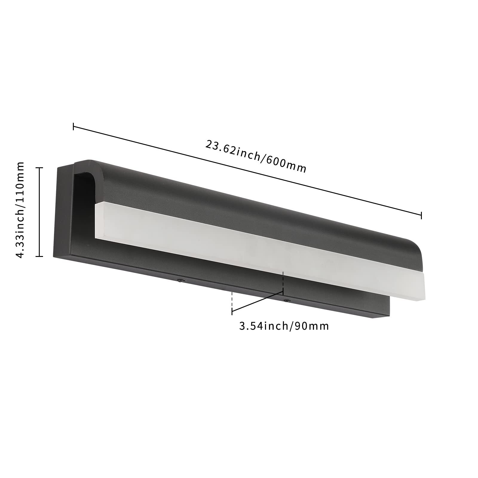 Dimmable LED Vanity Light 23.6″ Modern Black Rectangle 20W, 6000K, Cool White