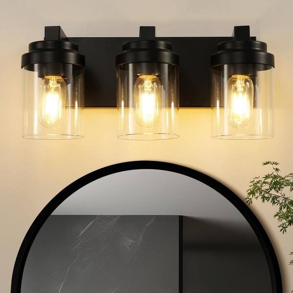 GMGSROM 16″ Matte Black Farmhouse Bathroom Vanity Light with Clear Glass Shade