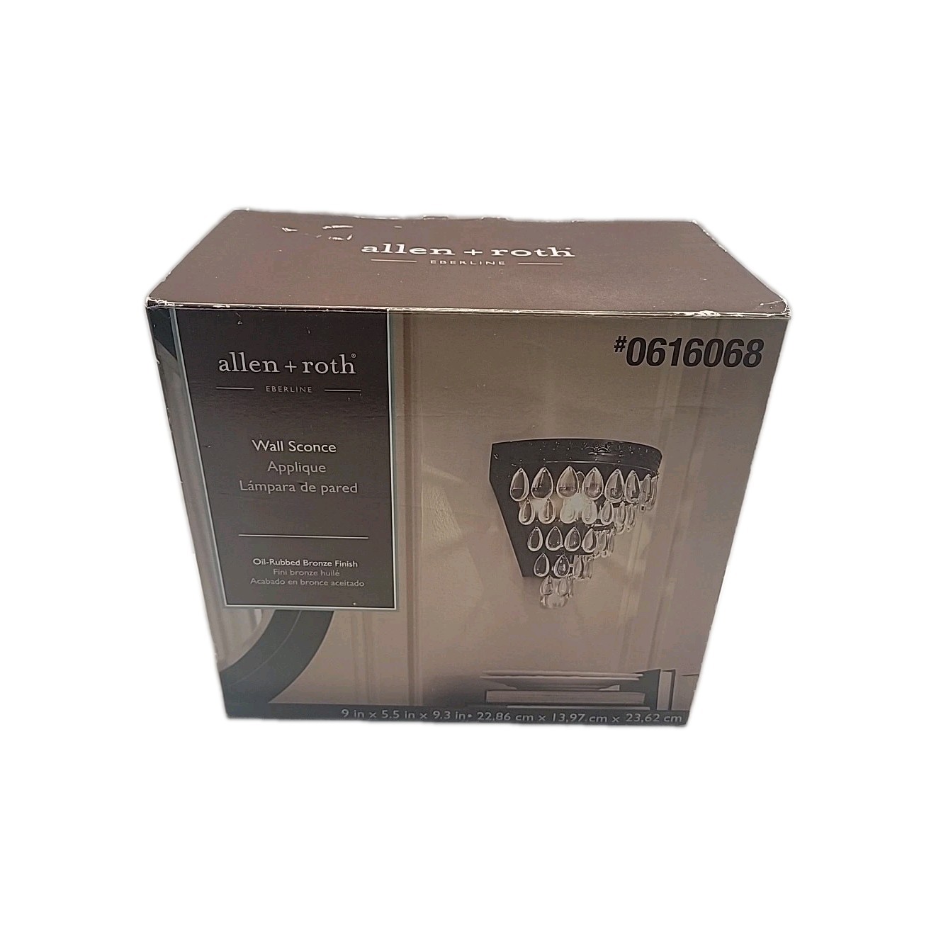 Allen + Roth Wall Sconce Eberline Oil Rubbed Bronze 9″ x 5.5 x 9.3 Light Crystal