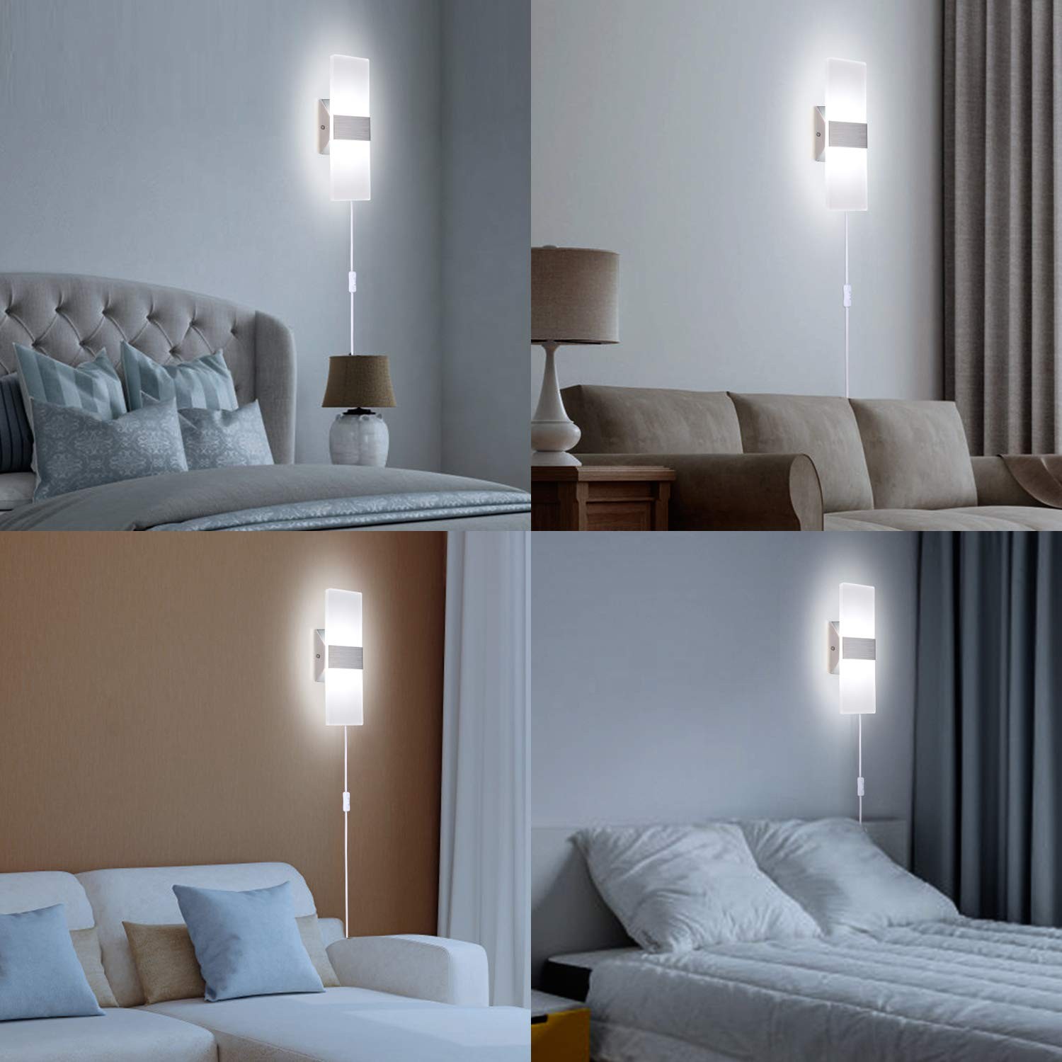 TRLIFE Wall Sconce Plug in, Modern Wall Sconce 12W Wall Mounted Light 6000K Cool