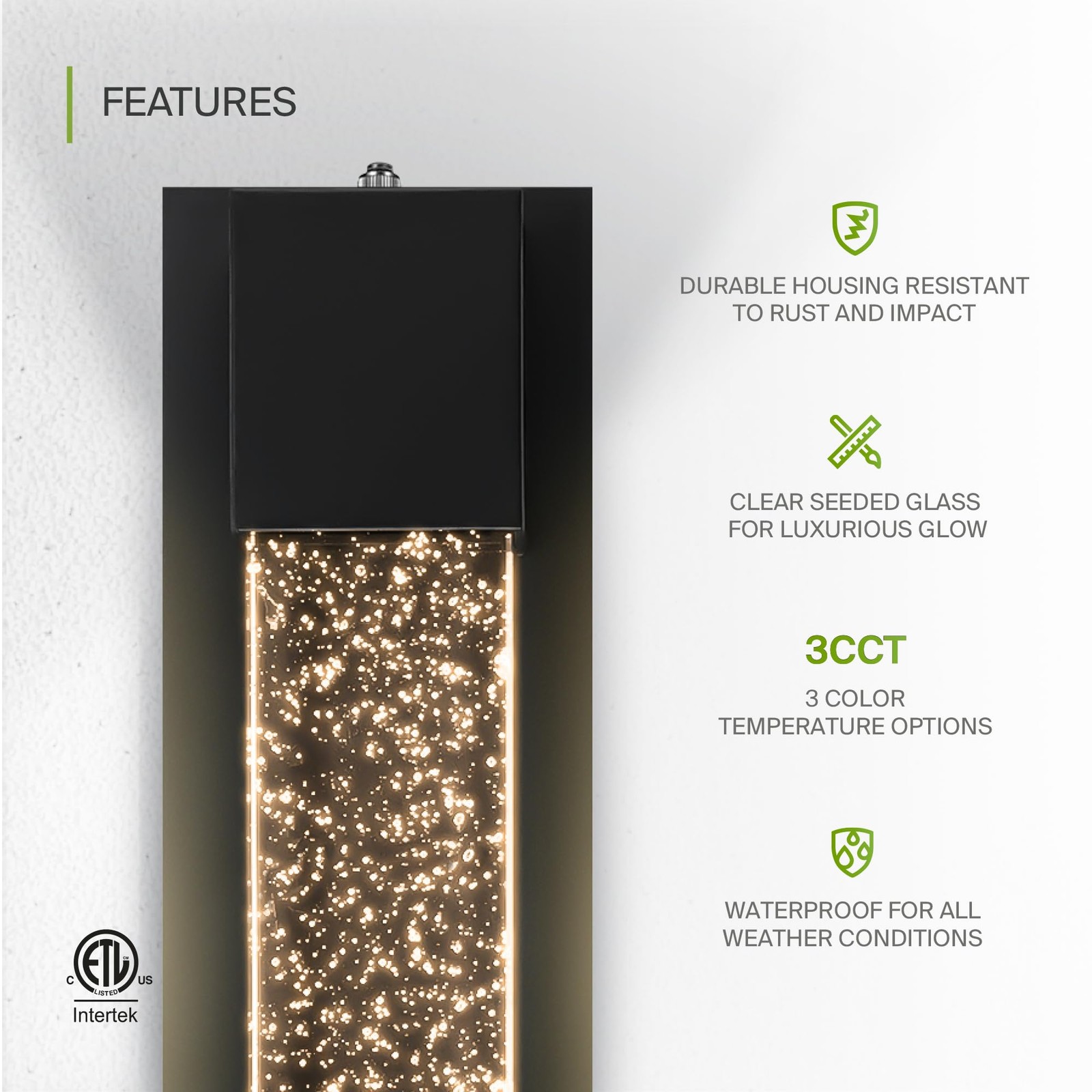 ASD LED 24″ Bubble Glass Wall Light 3CCT Black Sconce A-WS26S-24N12B-PC