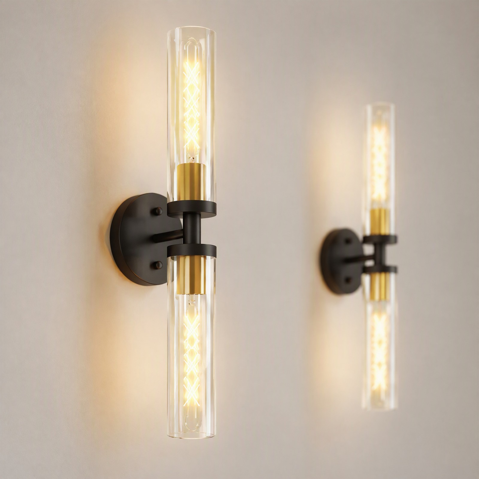 2 Pack 22″ Black Gold Indoor Wall Lamp Elegant Vanity Light Glass Sconce Fixture