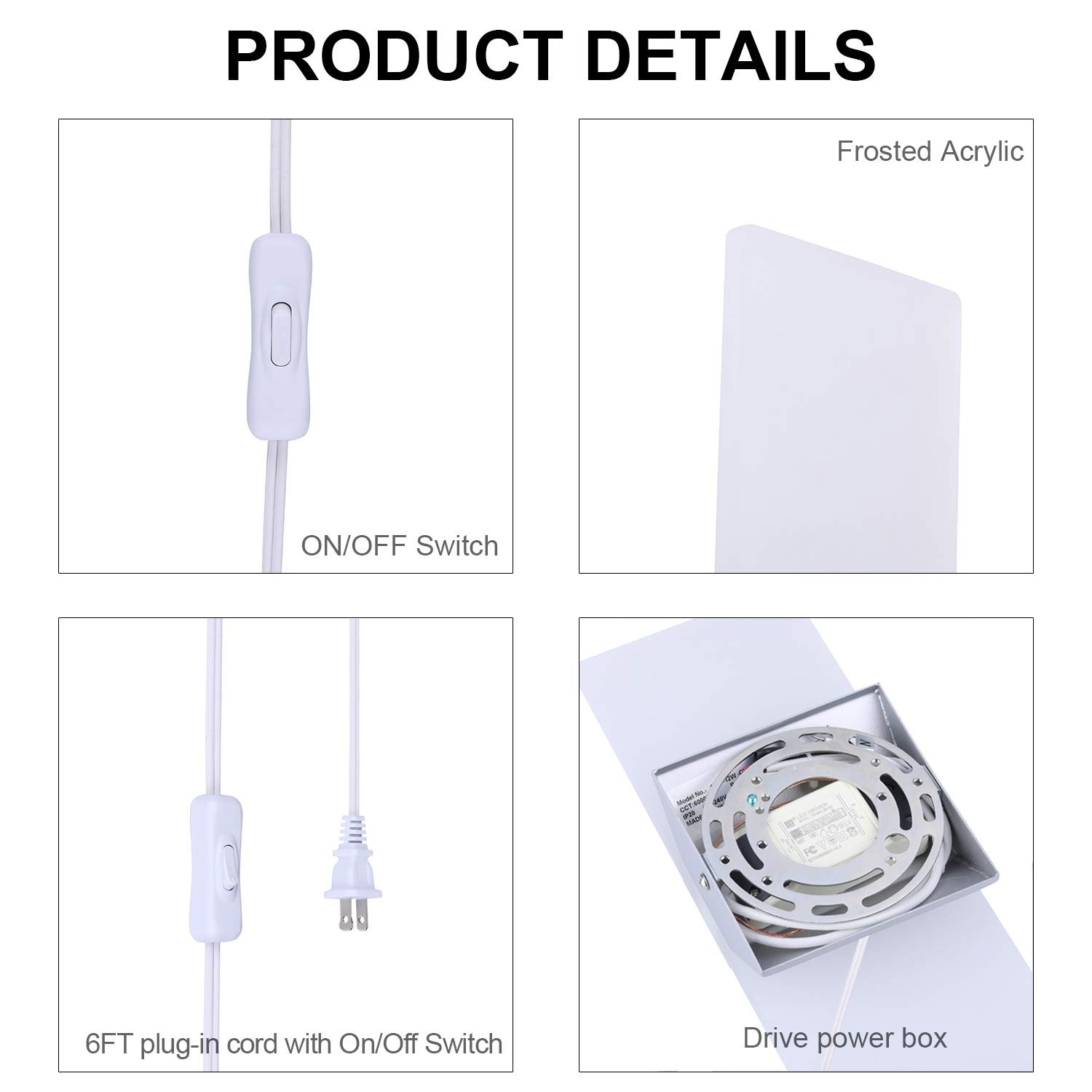 TRLIFE Wall Sconce Plug in, Modern Wall Sconce 12W Wall Mounted Light 6000K Cool