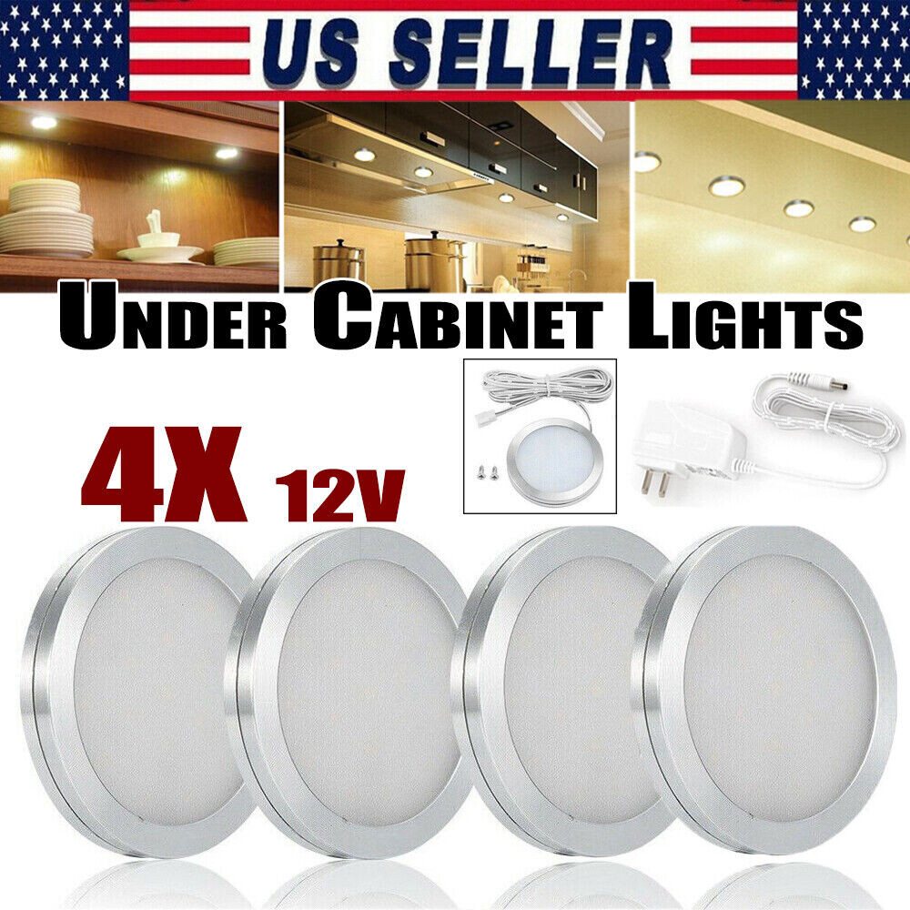 4X 12V Under Cabinet LED Puck Light For Kitchen Cabinet Display Lighting New