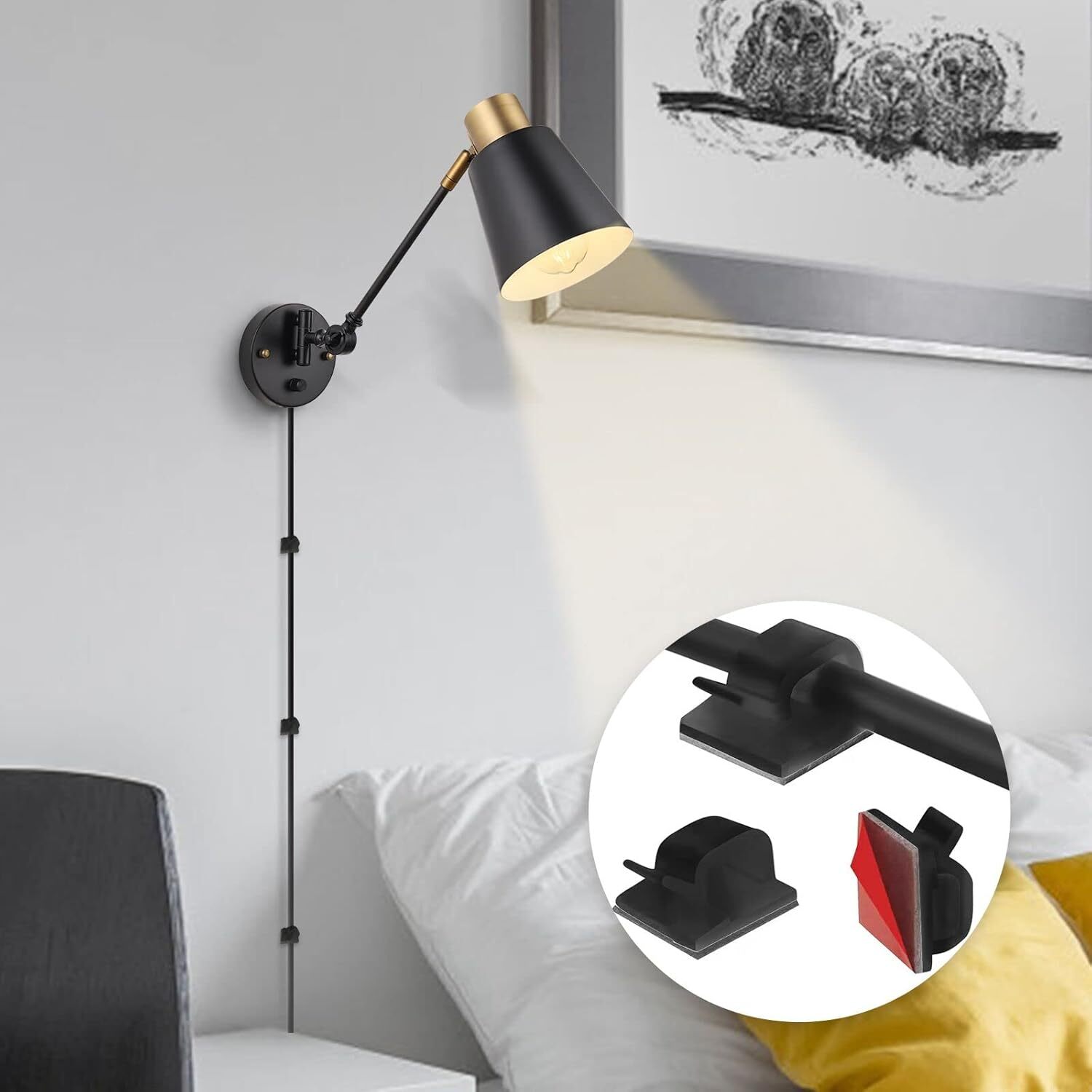 Dimmable Wall Lamp with Plug in Cord, Sconces, 1 PACK, Black