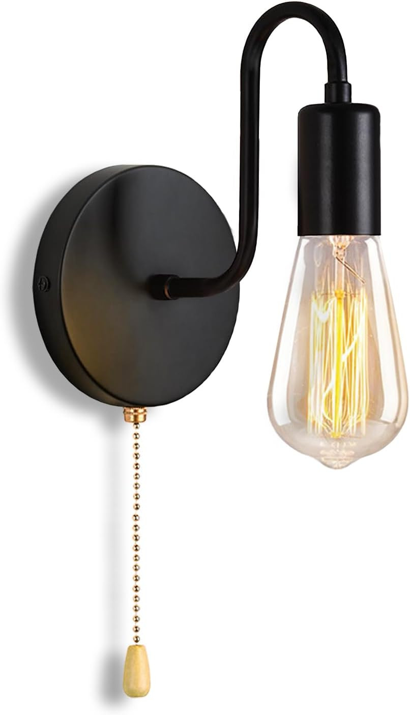 Pull Chain Wall Light Fixture 1-Light Wall Sconce with on off Switch Hardwired B