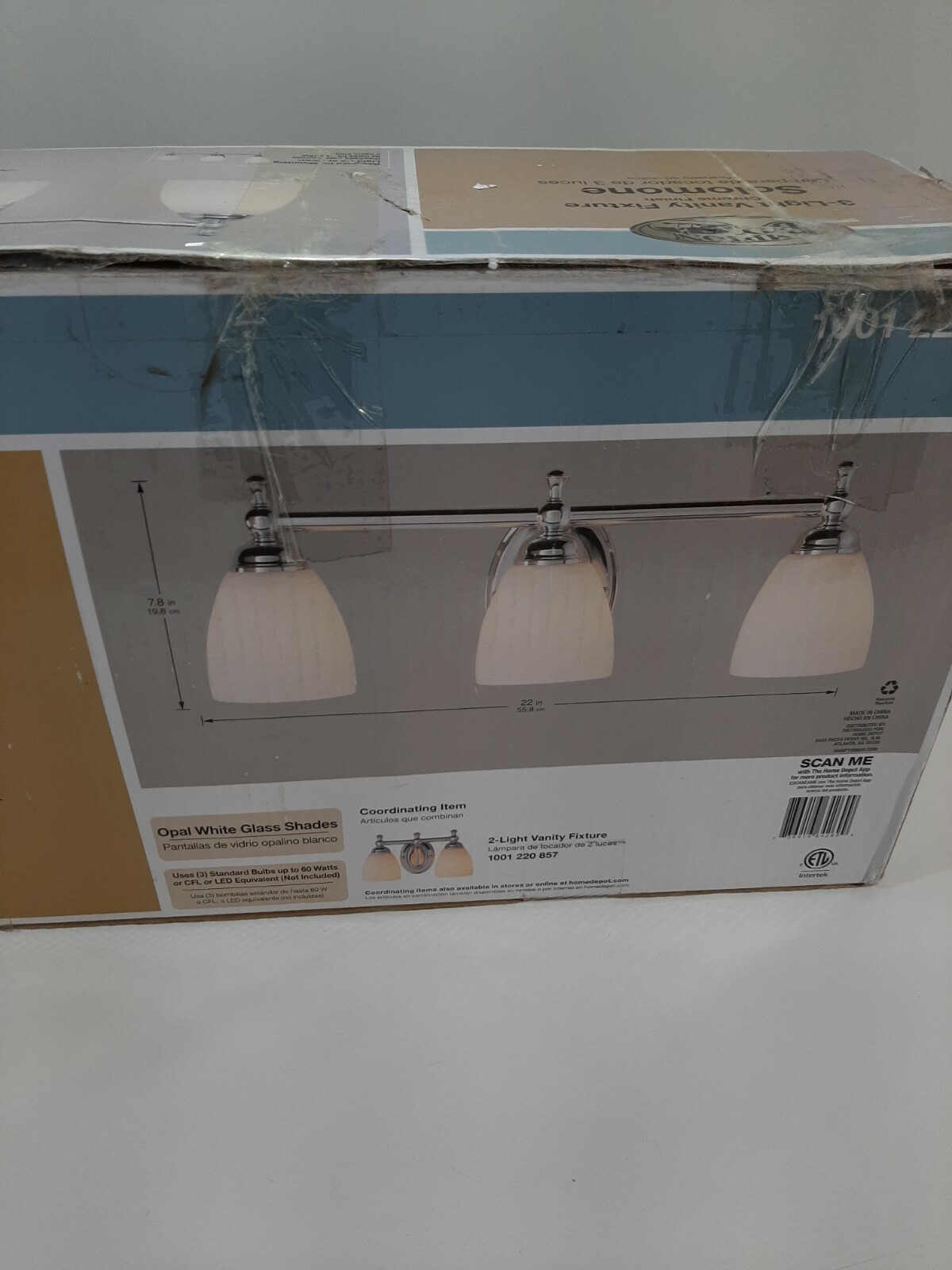 New (Open Box) Hampton Bay 1001224329 3 Light Vanity Fixture Chrome Finish