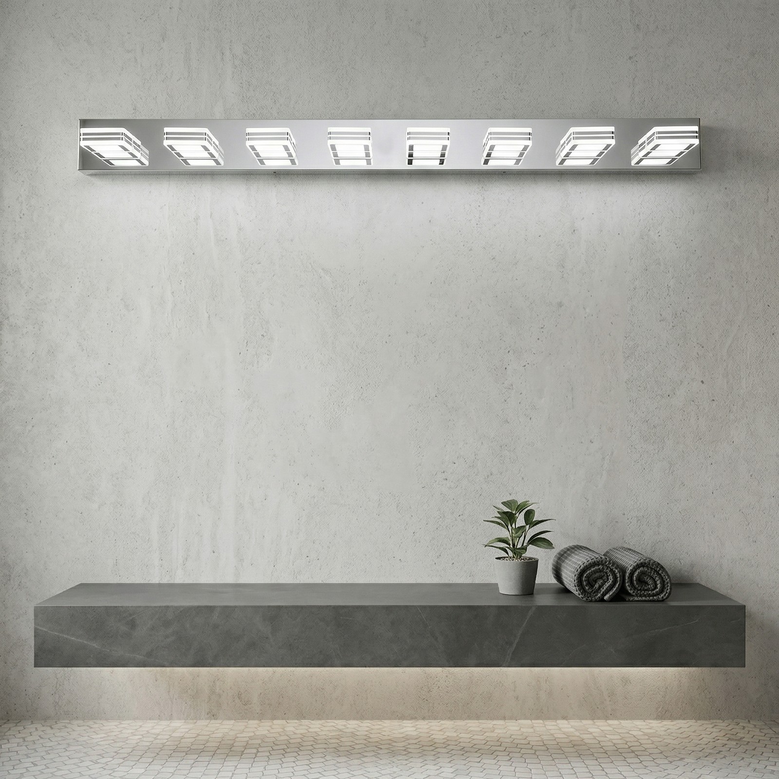 52 inch Chrome Dimmable LED Vanity Light 8-Lights Wall Fixture Bathroom Mirror