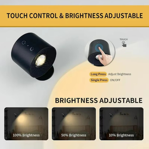 LED Double Head Wall Lamp USB Rechargeable Touch Remote Rotatable