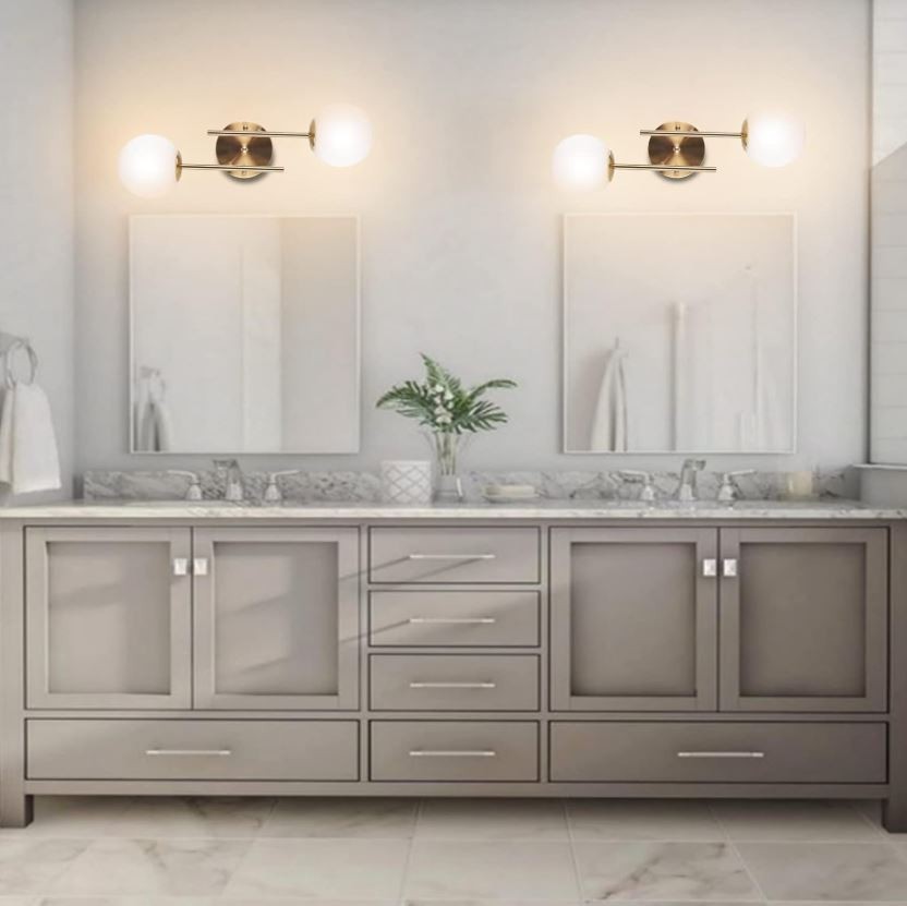 2 Light Gold Globe Wall Sconce for Bathroom Vanity Light G9 Base