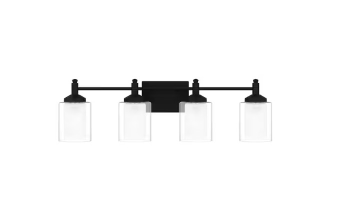 DSI Lighting Jaylin 30.75» 4-Light Vanity Light Black Frosted Glass Shades