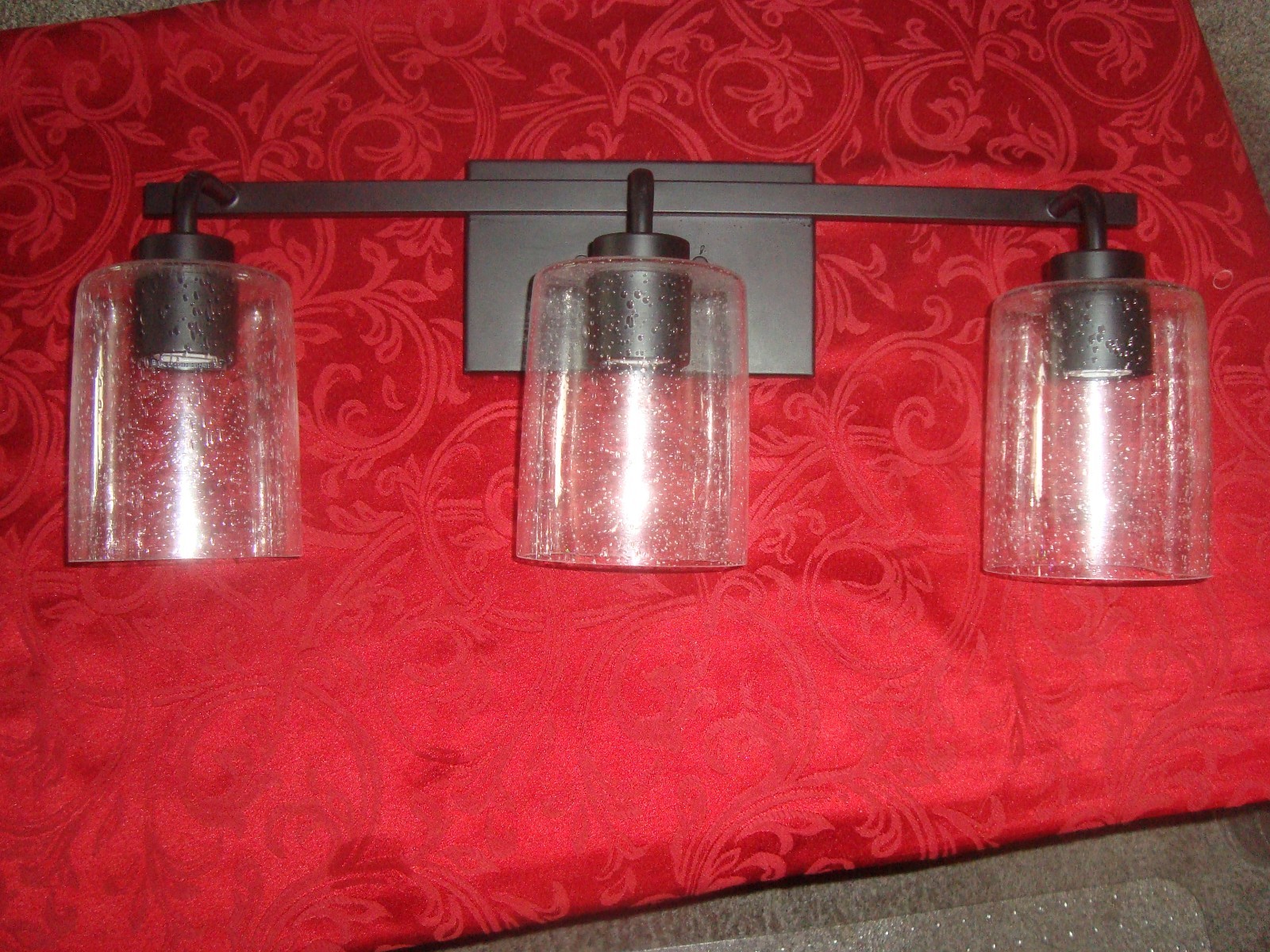 Unbranded 3 Light Fixture 24x10x5 Wall Mount Blk Metal Frame Glass Shades