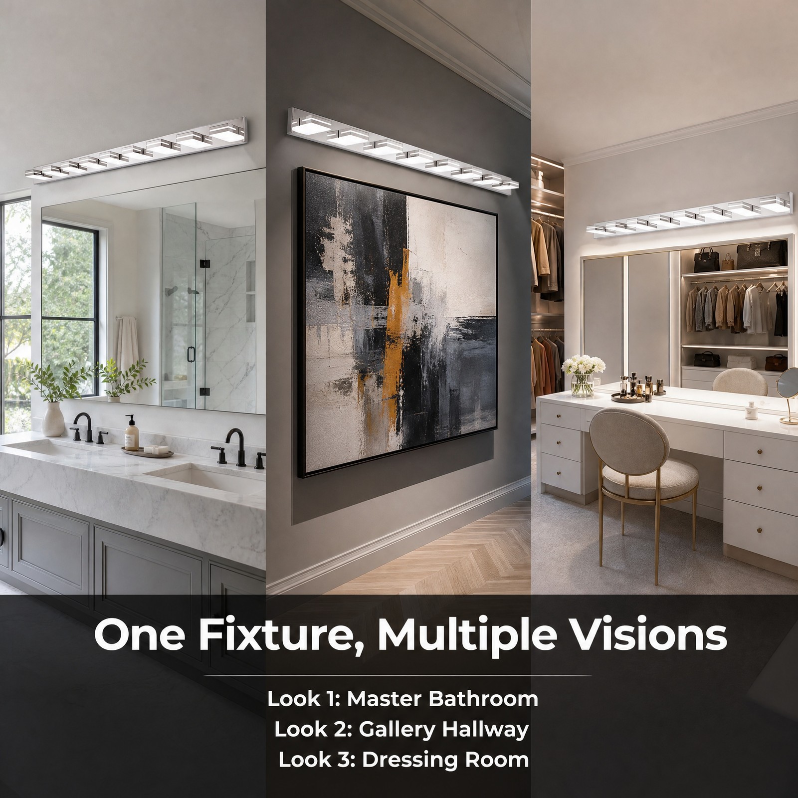 63» Modern Vanity Light 8 Lights LED Bathroom Mirror Wall Sconce Chrome Fixture