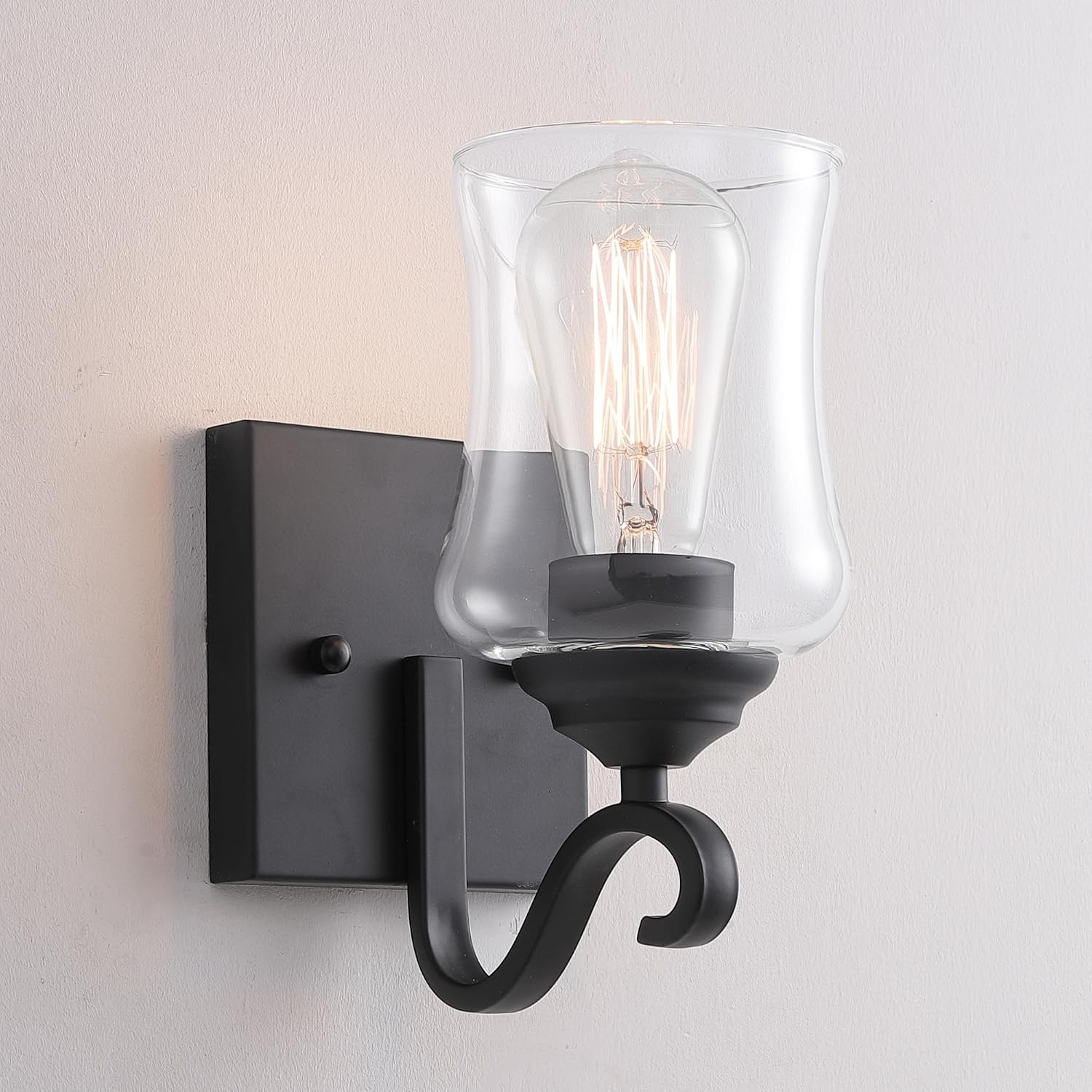 Black Wall Sconce with Clear Glass Shade, Hardwired for Bathroom & Hallway