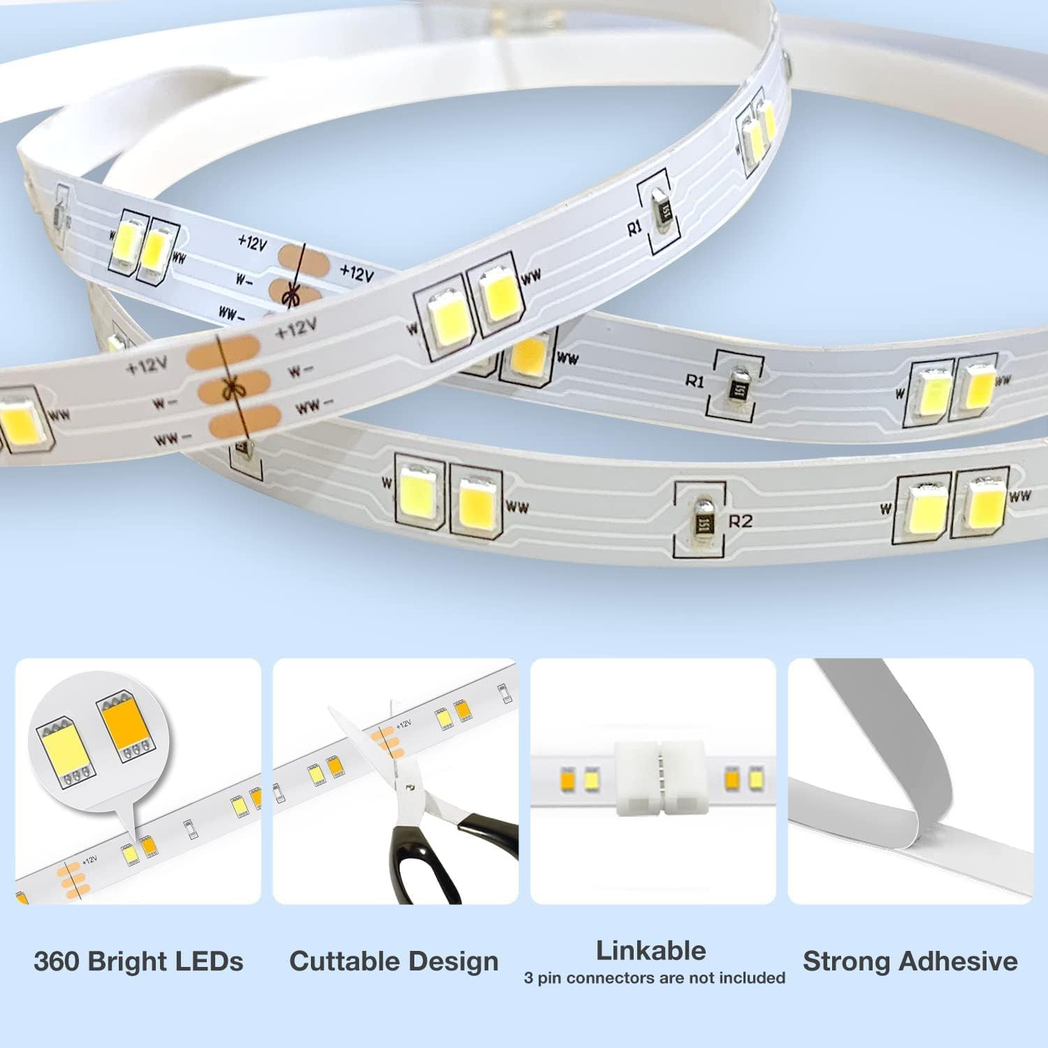 under Cabinet Lighting Kit, 6 PCS LED Strip Lights with Remote, Dimmer and Adapt