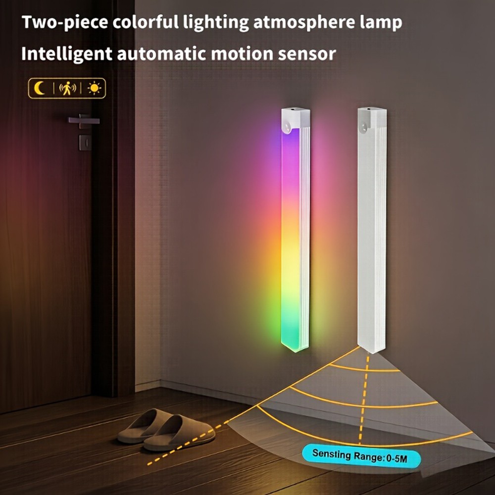 Rechargeable RGB LED Motion Sensor Under Cabinet Closet Light USB Kitchen Lamp
