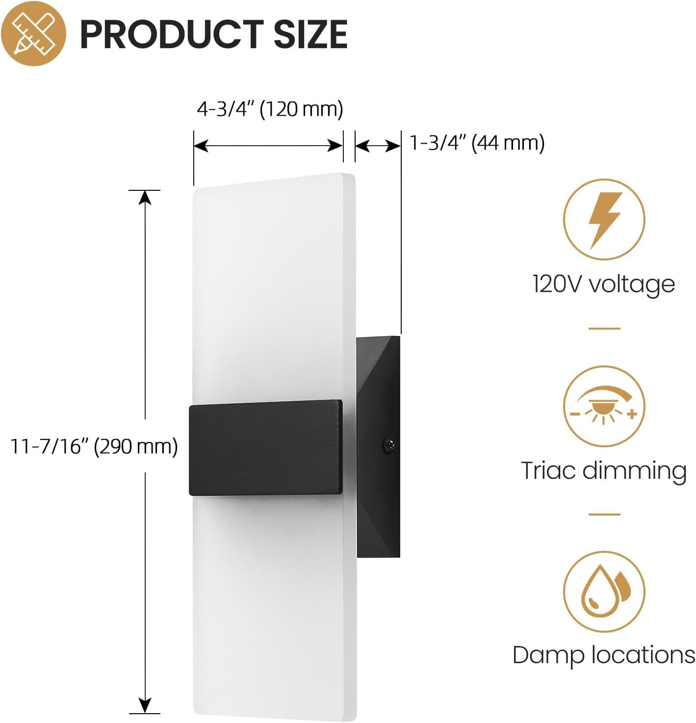 LED Wall Sconces Set of One, Two Dimmable Indoor Wall Lights, 5CCT 2700K-5000