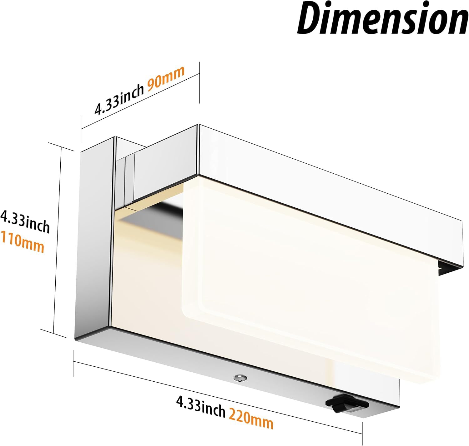 Wall Sconce Chrome Light with On/Off Switch 8 inch LED Lamp