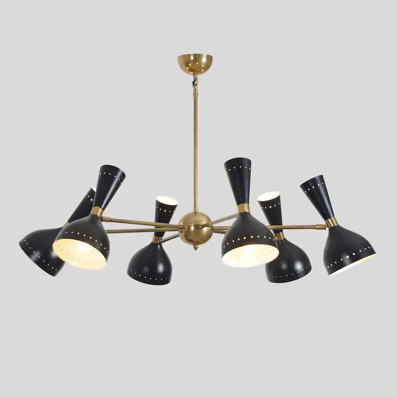 Stilnovo Style 6 Arm 12 Lights Modern Brass Sputnik Chandelier Wall Lamp