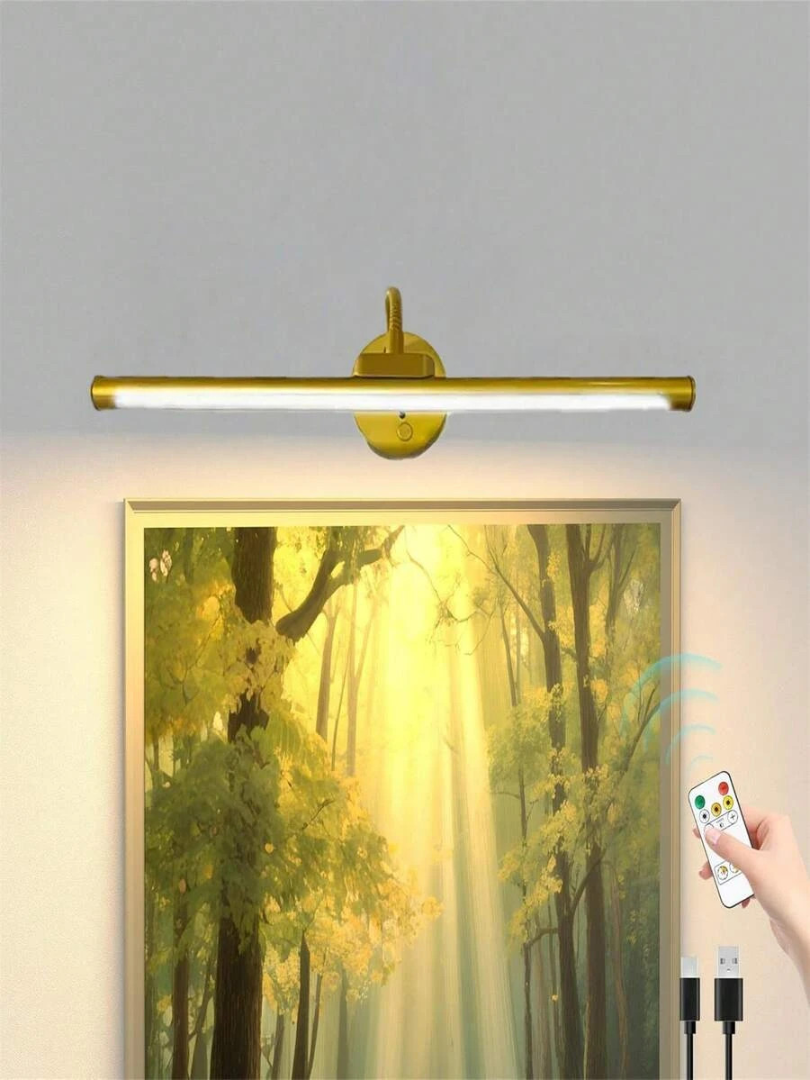NEW 1pc Dimmable Rechargeable Picture Light With Remote, Wall Light With Timer &