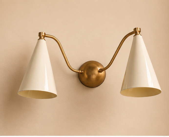 Mid Century Modern Double Cone Brass Wall Sconce Bedroom Wall Light Fixture