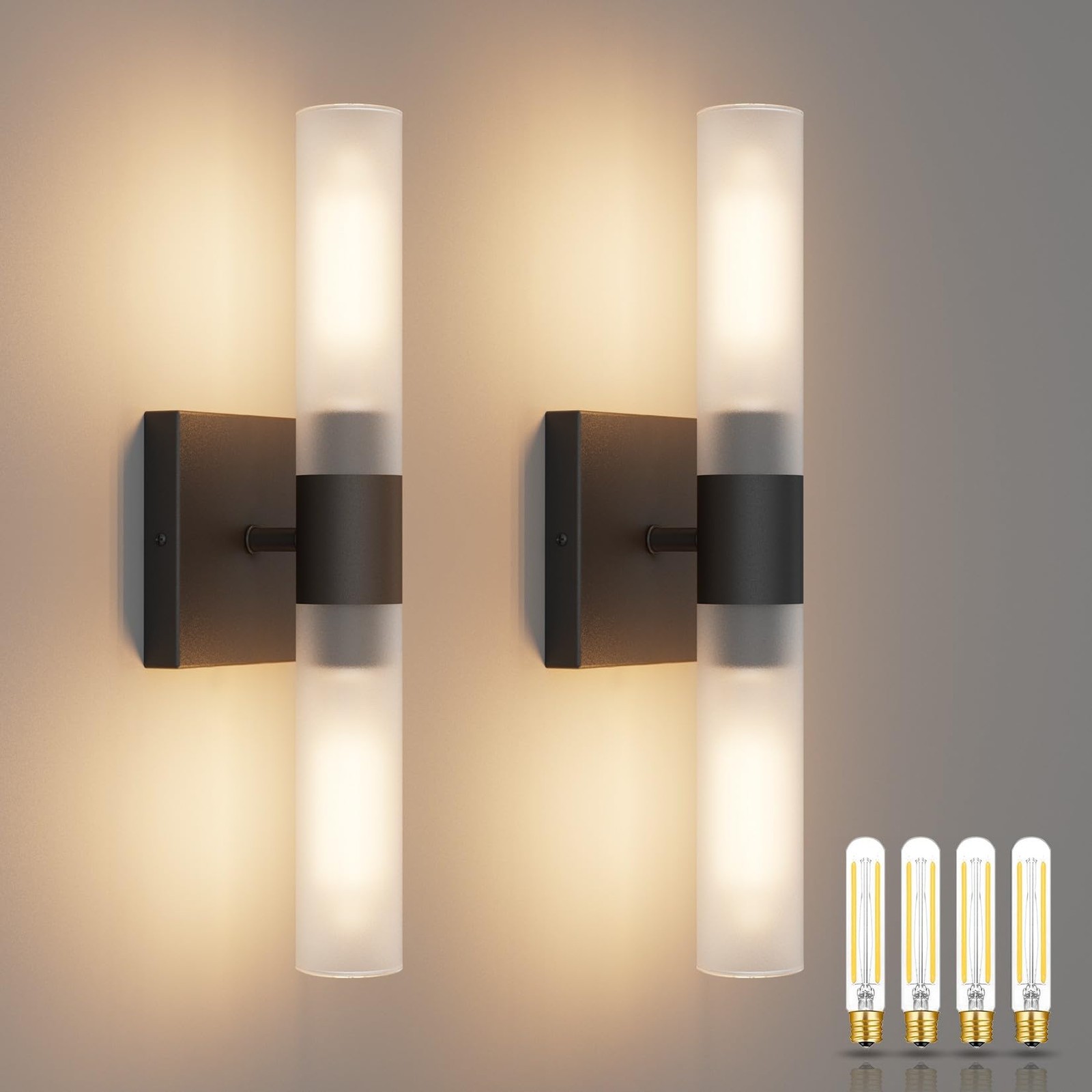 Black Wall Sconces Set of Two,15.7in Dimmable Hardwired LED Sconce Lighting M…