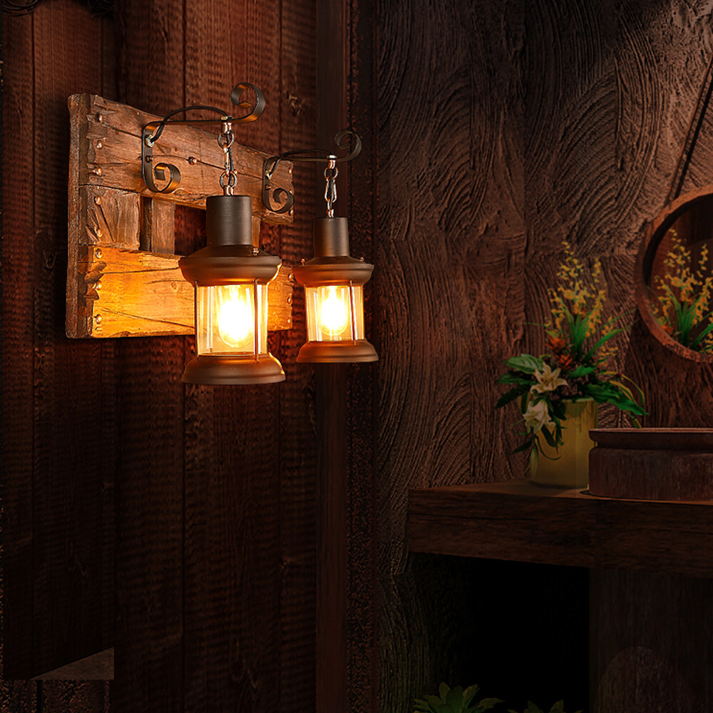 Metal Glass Wall Lamp Rustic Lighting Fixture LED Glass Light Sconce Bathroom