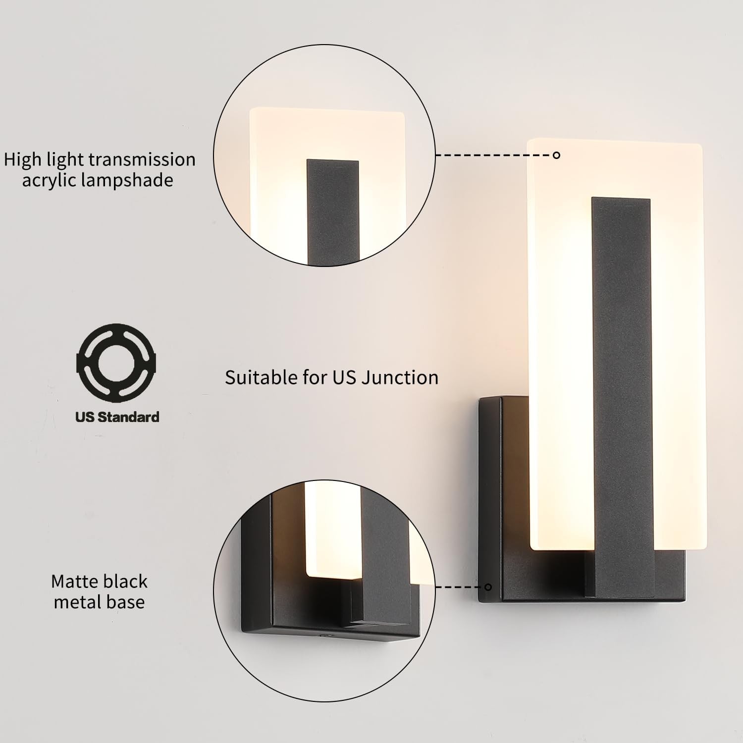 Joosenhouse Modern LED Wall Hard-Wired 9.76 inch – 2Pack, Black -Non Dimmable
