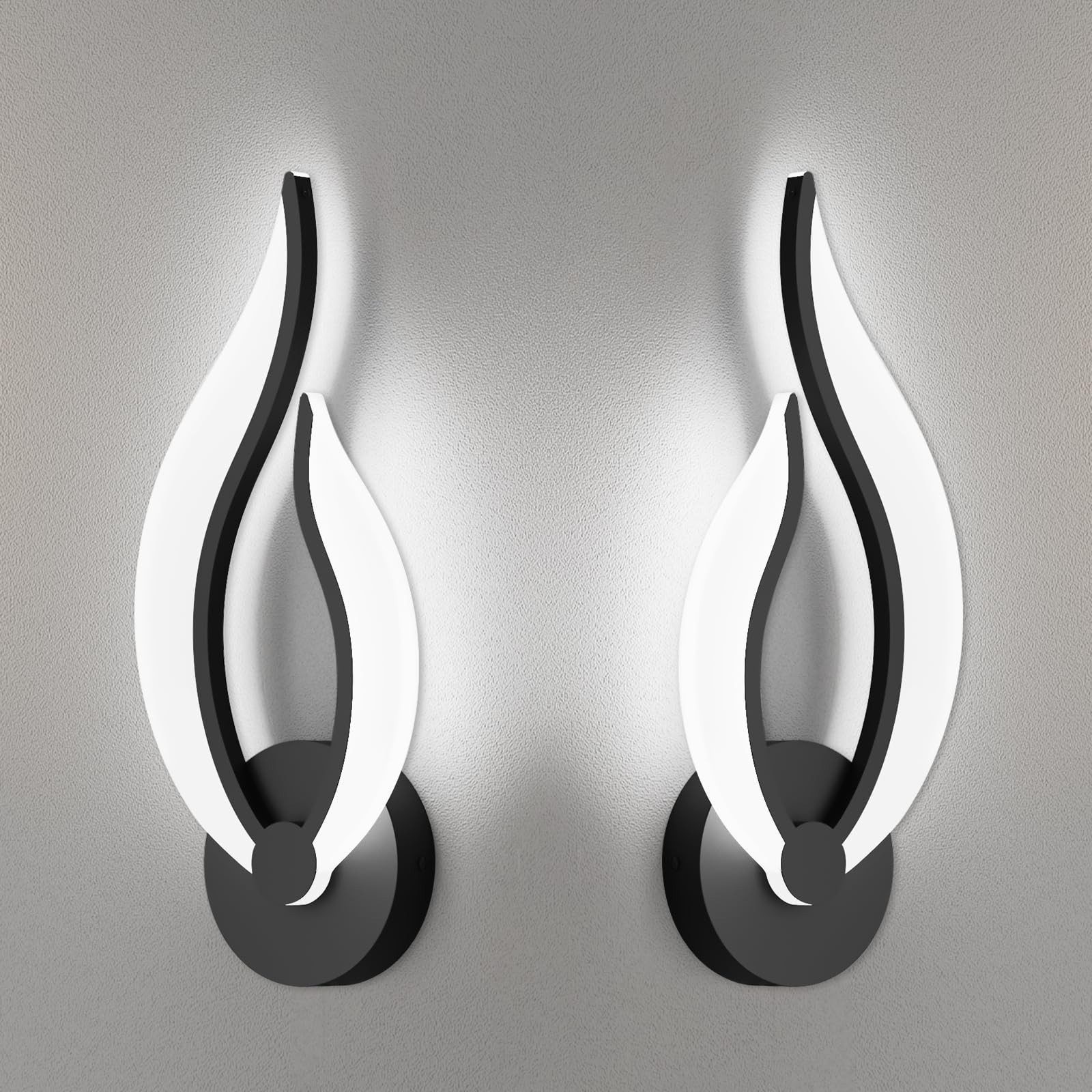 Hard-Wired 2-Pack Modern Indoor Wall Sconce 10W LED Black Dimmable Wall Sconc…