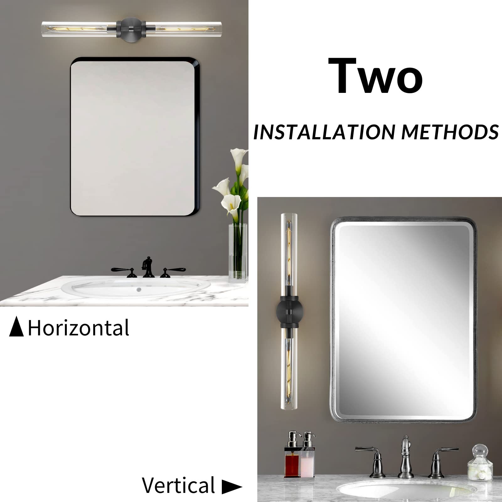SKFWAITKW Black 30″ Linear 2-Light Wall Sconce w/ Tube Glass Modern Fixture
