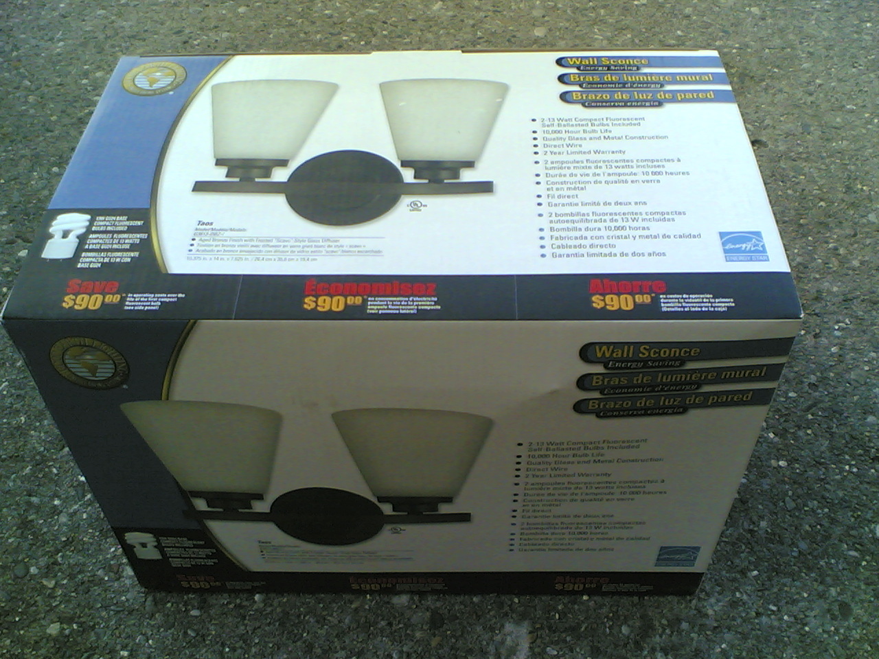 NIB Nice 2-Lite Energy-Efficient Fluorescent SCONCE Wall LIGHT