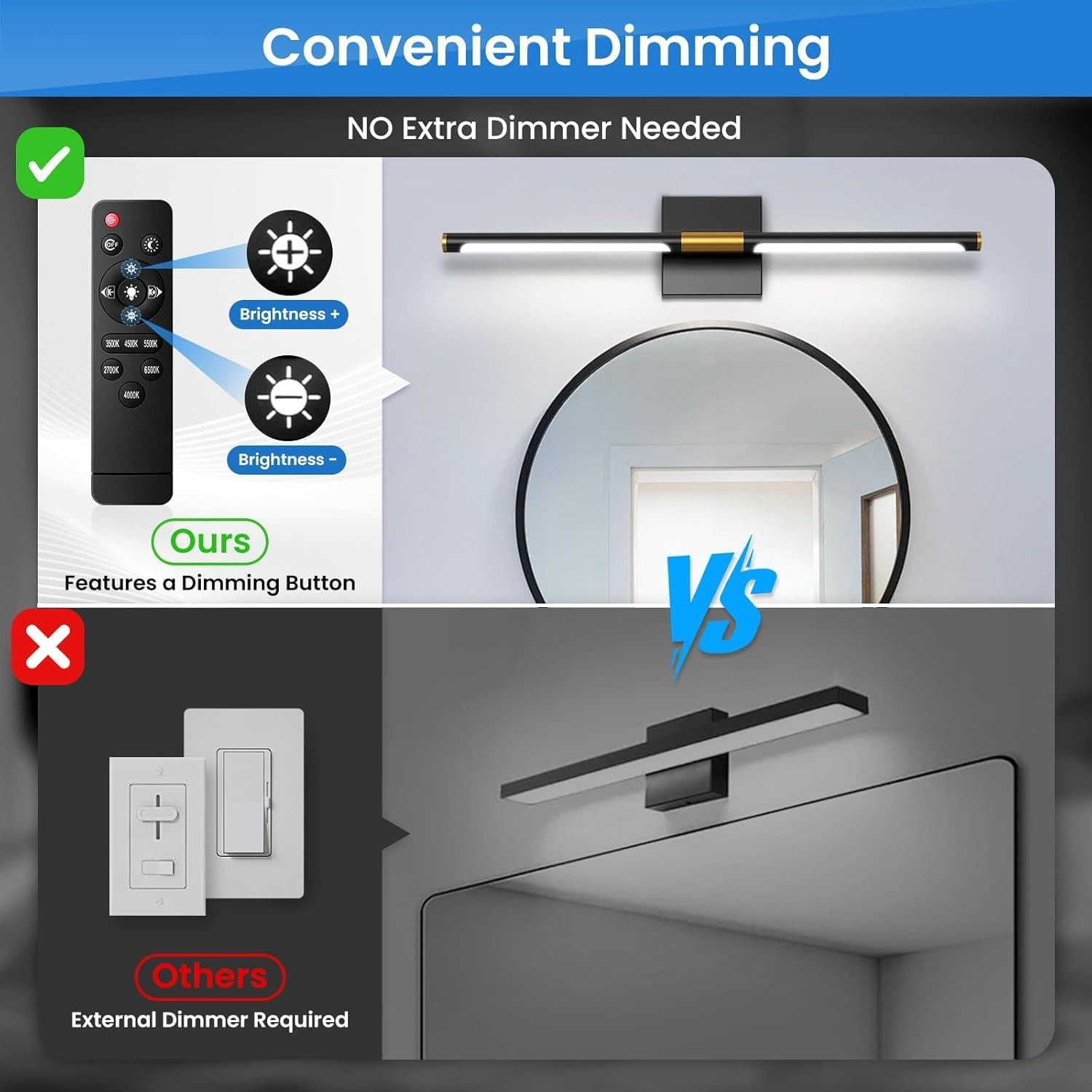 Dimmable 24″ Modern Bathroom Vanity Light with Remote & Color Temp Control