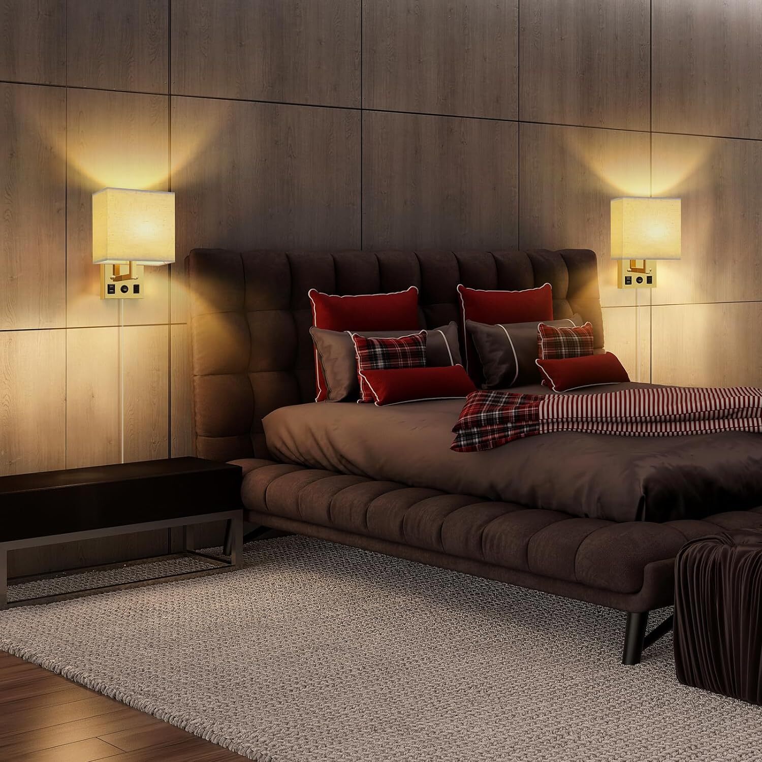 Set of 2 Wall Sconces Plug in Wall Lamp Fixture with Bulb Wall Light Fixtures