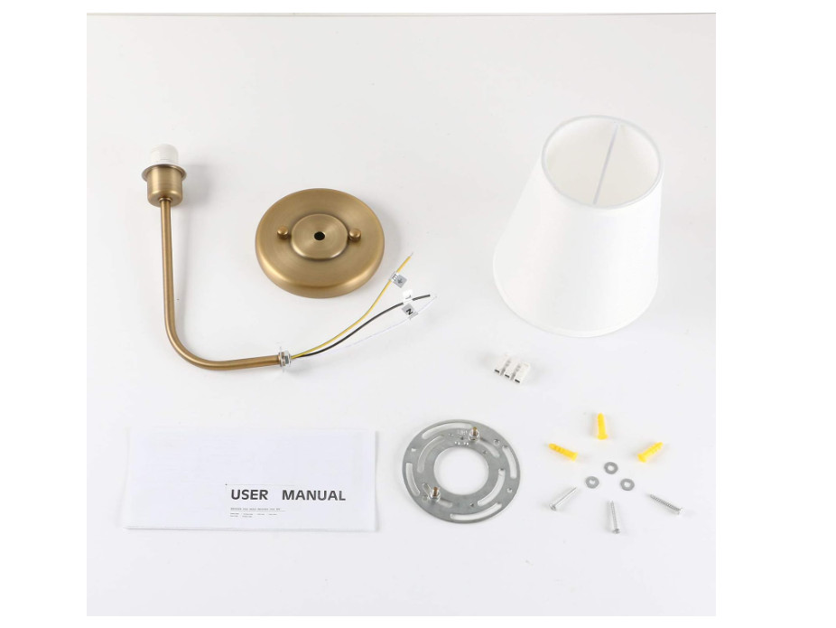 Pathson Set 2 Vintage Wall Sconces White Fabric Shade Bedroom Living Room Lights
