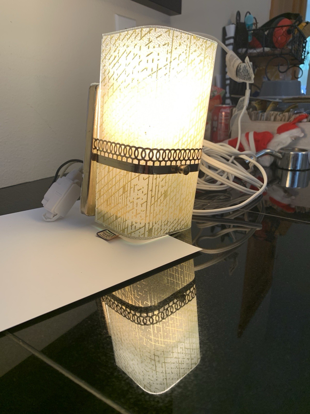 Vintage MCM Gold White Glass Wall Sconce Brass Hardwired Light Fixture