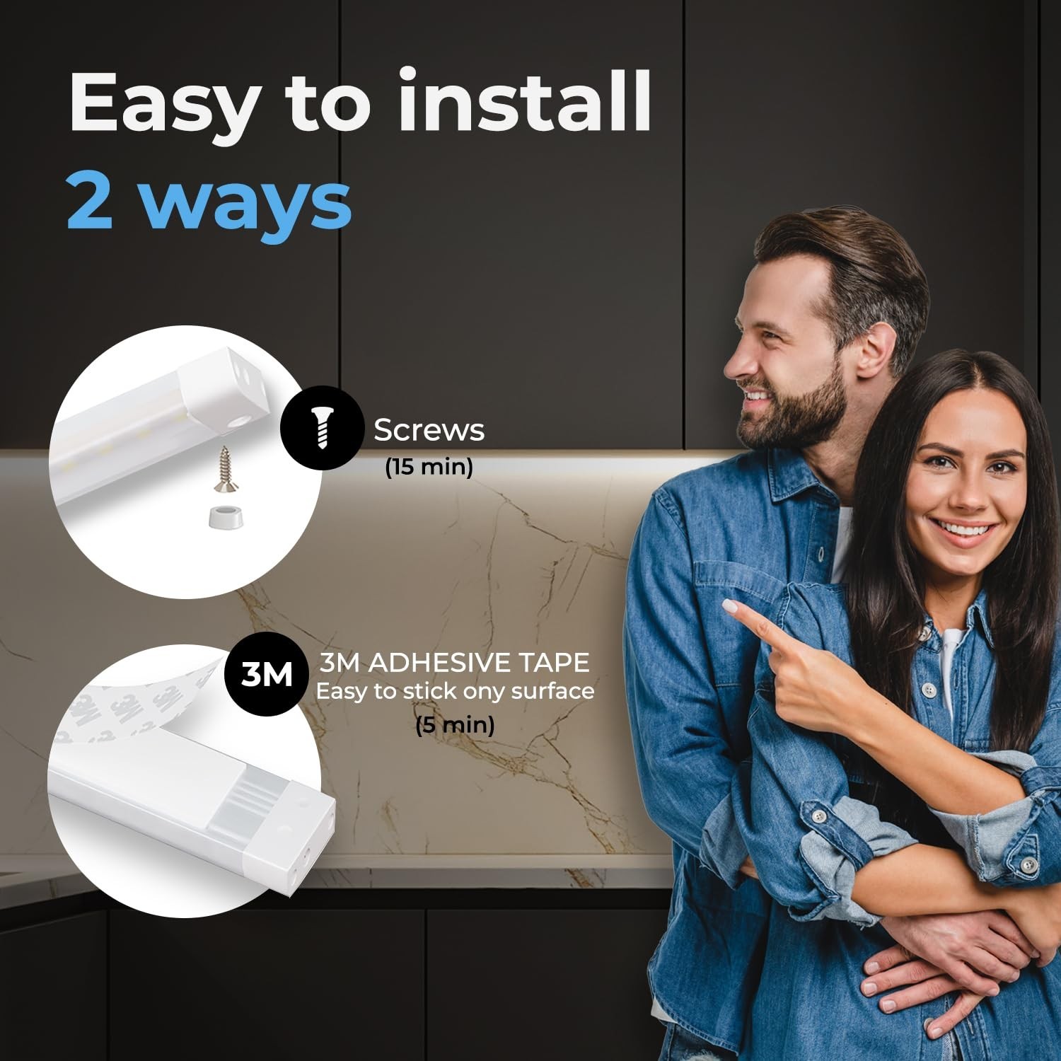 Dimmable Touchless LED Under Cabinet Lighting Kit, 12-Pack, Warm White 3000K