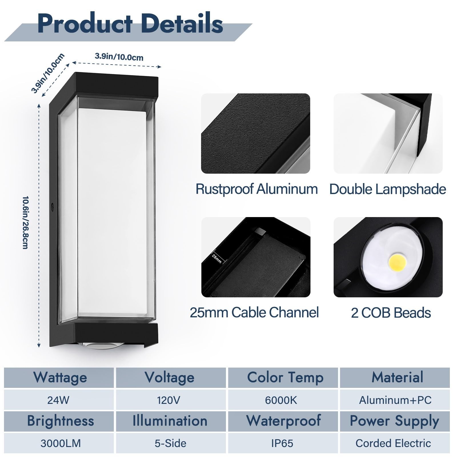 LED Exterior Lighting Fixtures, 24W IP65 Waterproof Outdoor Wall Sconce, 3000…