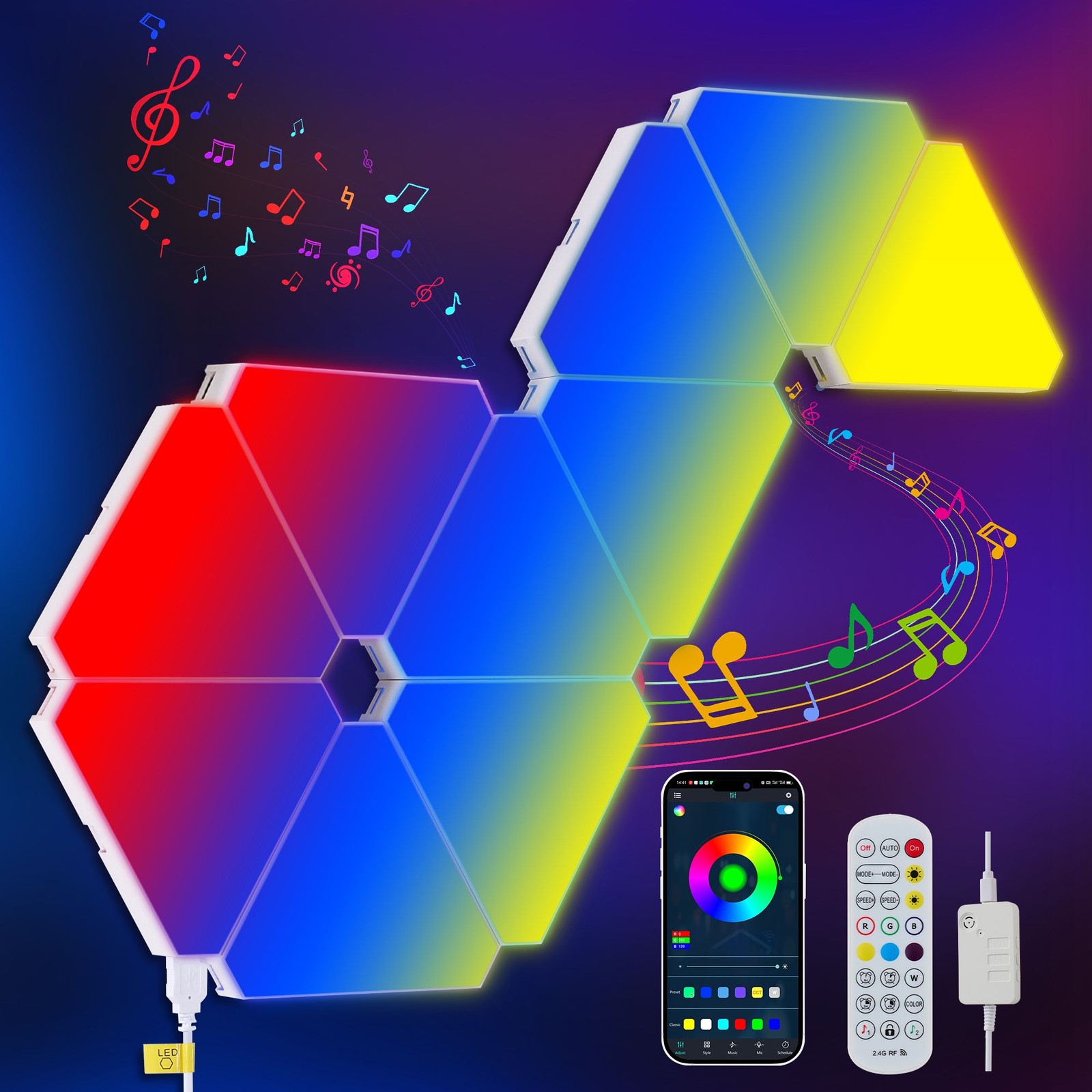 Triangular LED lights, 10 RGB wall panels, modular intelligent light panel w APP