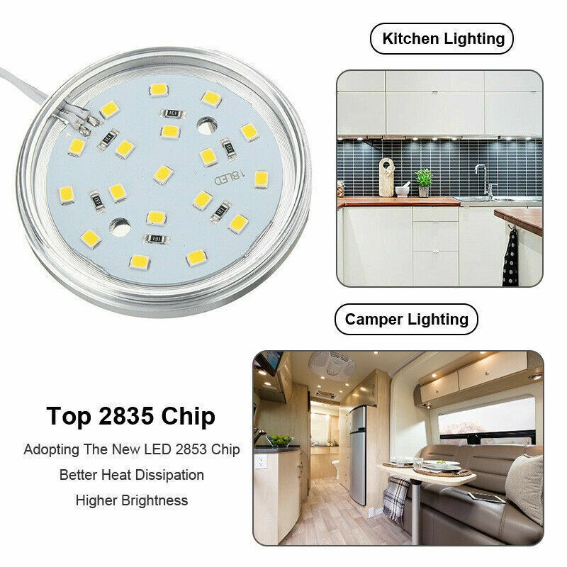 4-12PCS LED Puck Light Under Cabinet Lighting Kit Kitchen Room Counter Wired