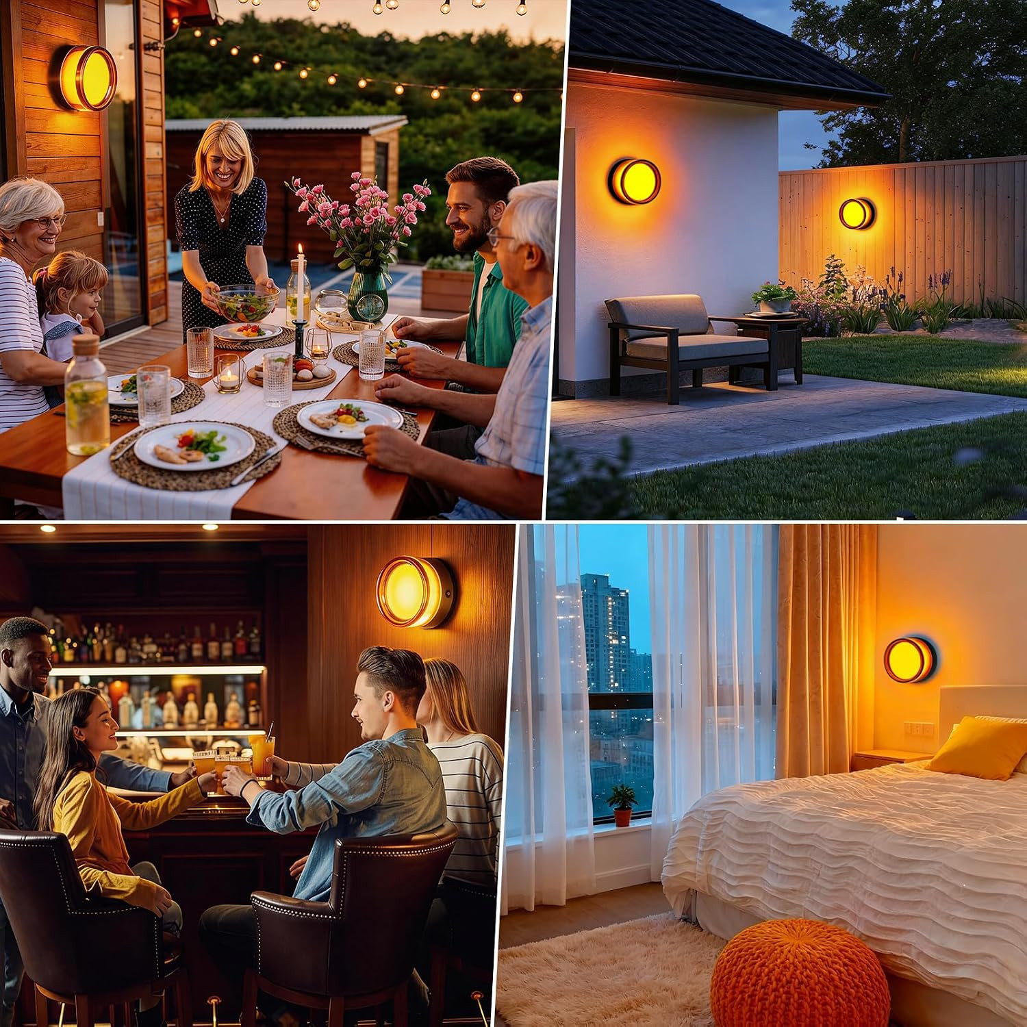 Amber Orange LED Wall Sconces Set of 2, 3000K Warm White, Waterproof